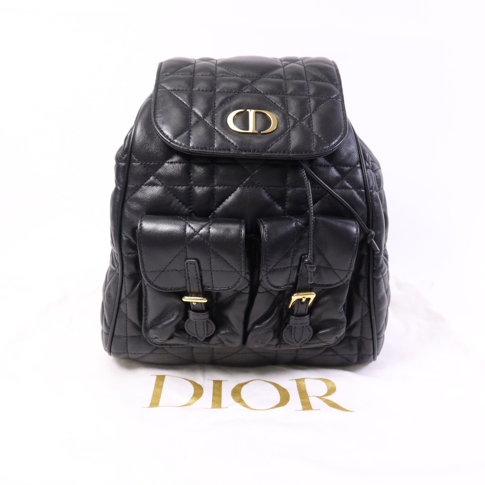 Dior 【激減優惠】羊皮皮革Caro Backpack Medium金扣背包