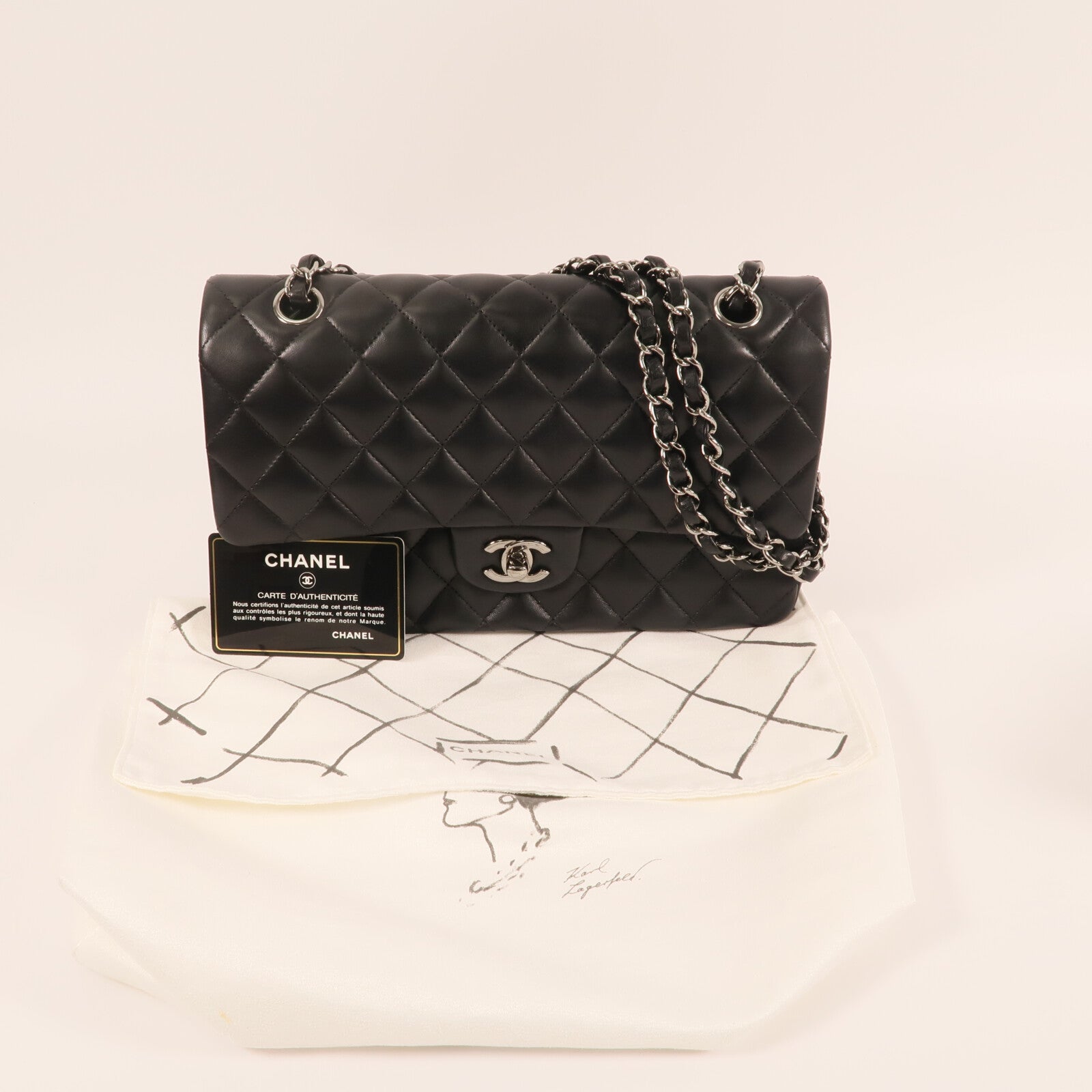 CHANEL 羊皮皮革Classic 25銀扣鏈帶肩背袋