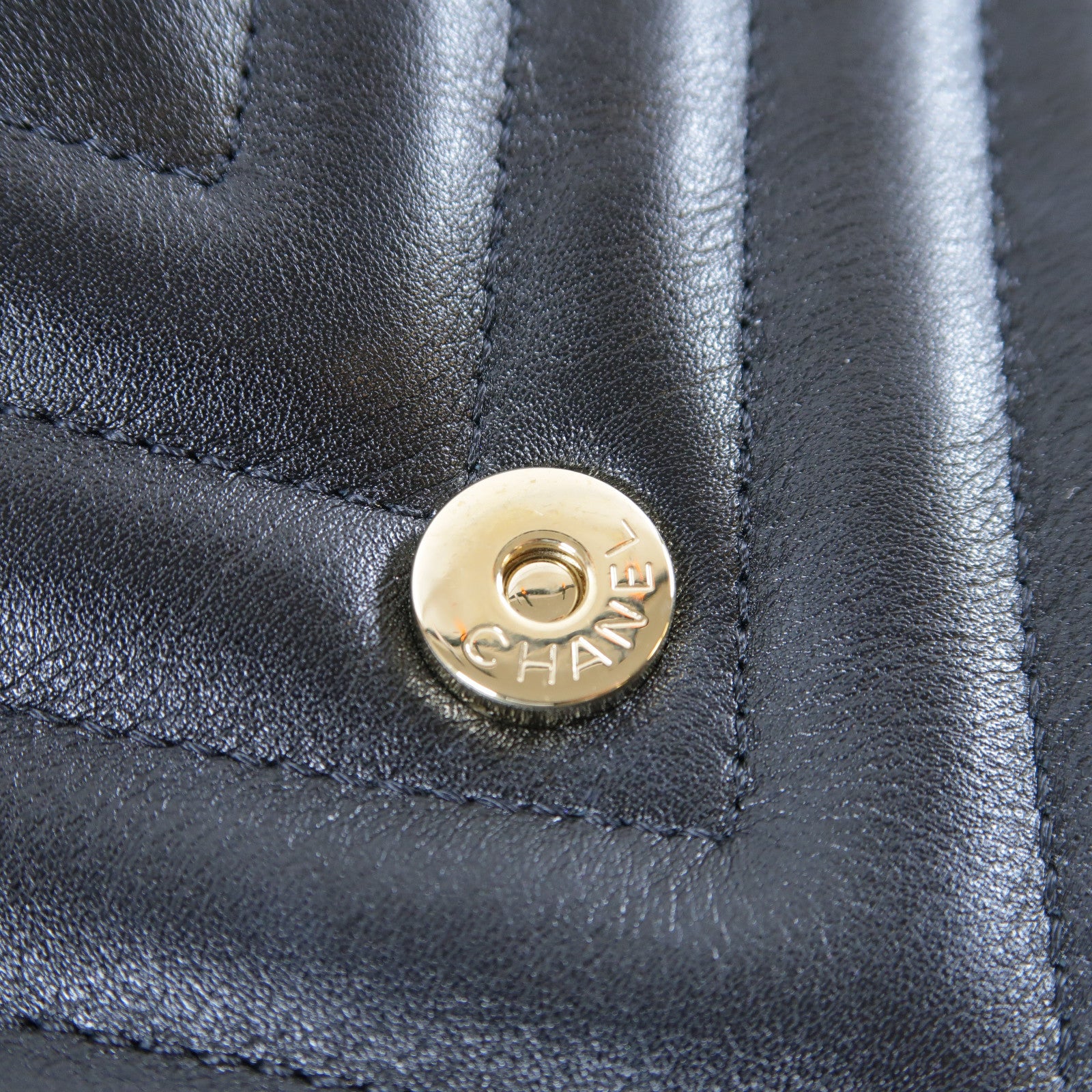 CHANEL 斜紋牛皮皮革Chain Shoulder Bag金扣鏈帶肩背袋黑色