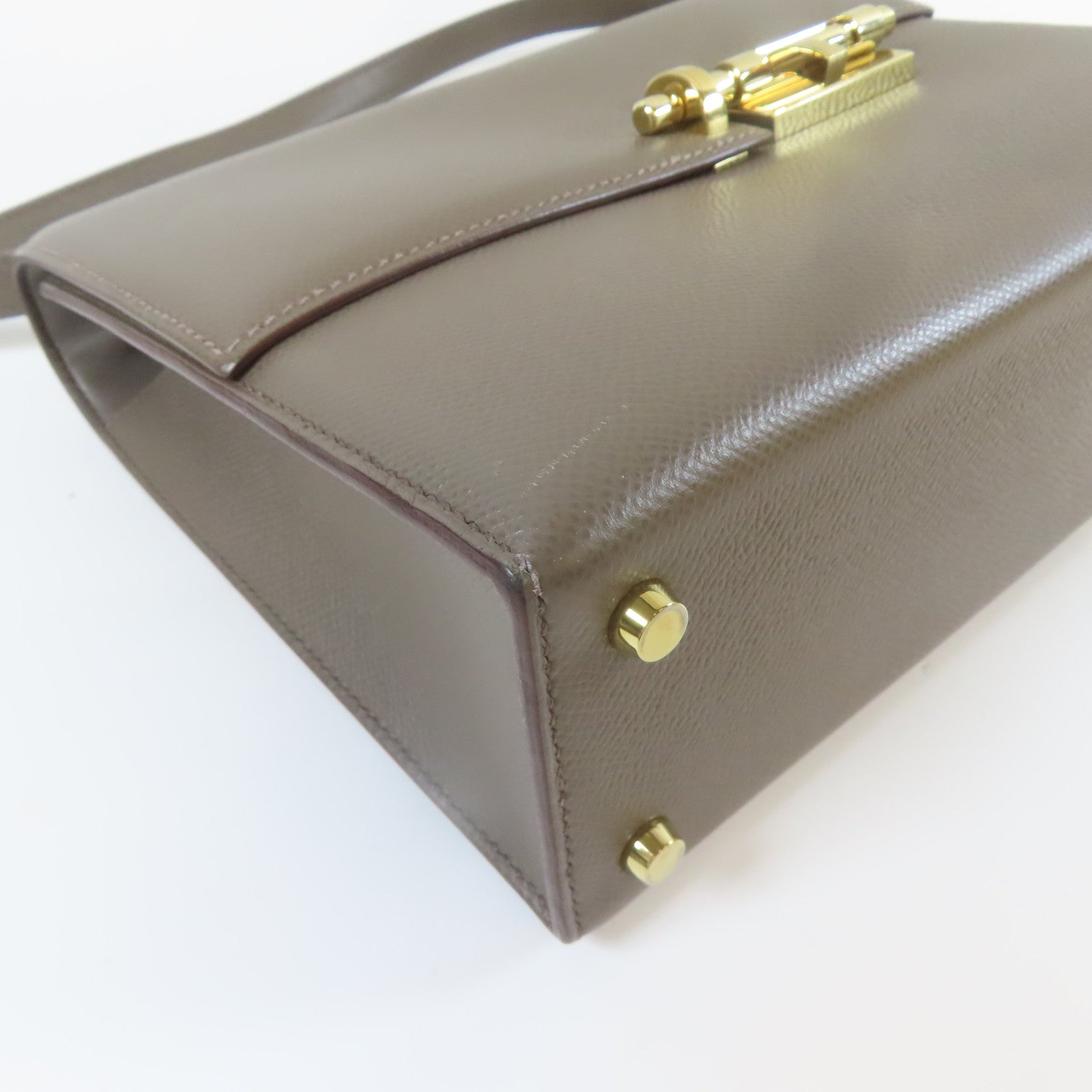 HERMES 【激減優惠】Veau Epsom皮革Verrou 23金扣肩背袋錫灰色