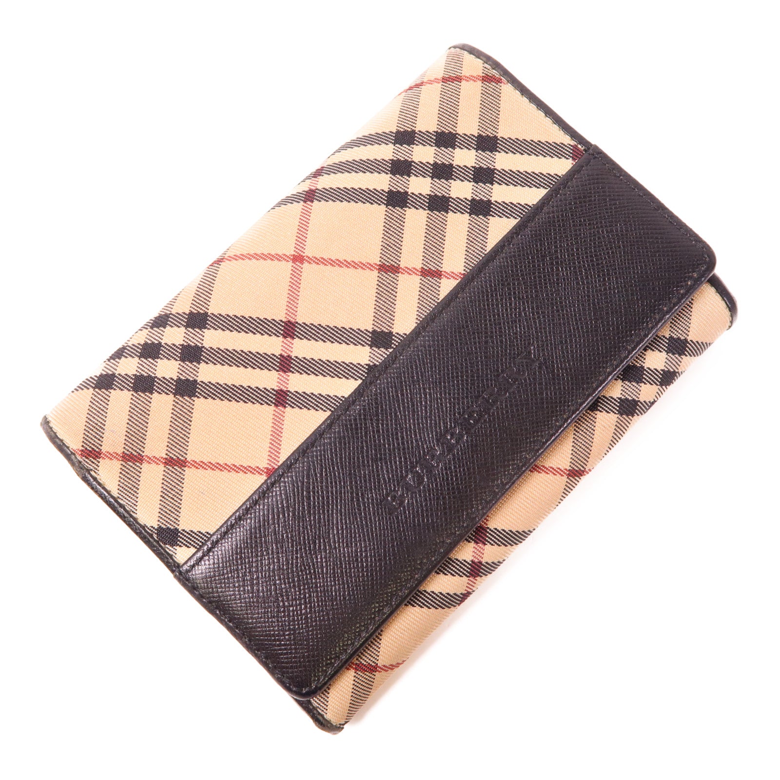BURBERRY 帆布/皮革Wallet銀扣錢包