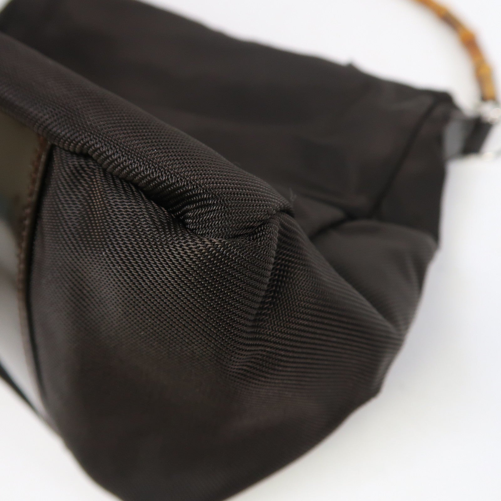 GUCCI 竹製/布Hand Bag銀扣手挽肩背兩用袋啡色