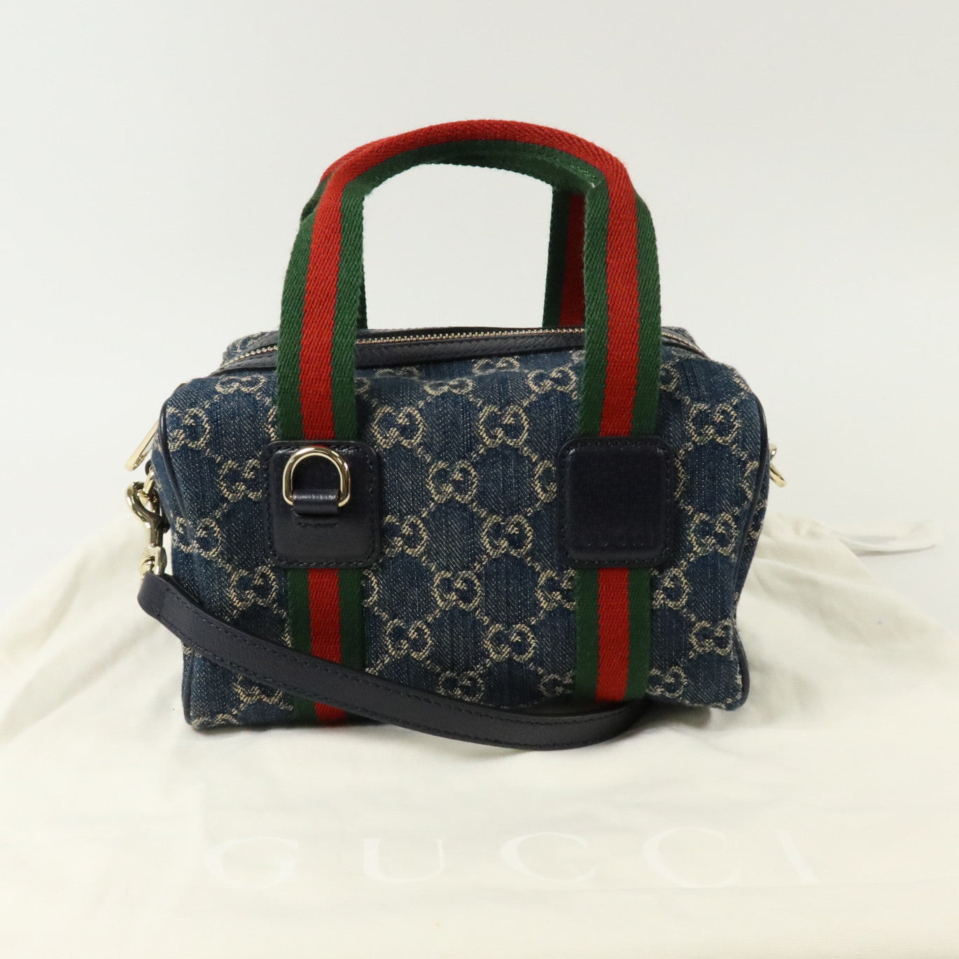 GUCCI 牛仔布Ophidia Boston銀扣手挽肩背兩用袋