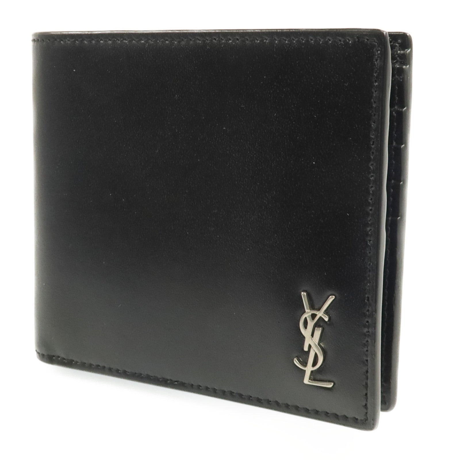 YVES SAINT LAURENT 牛皮皮革Wallet銀扣錢包
