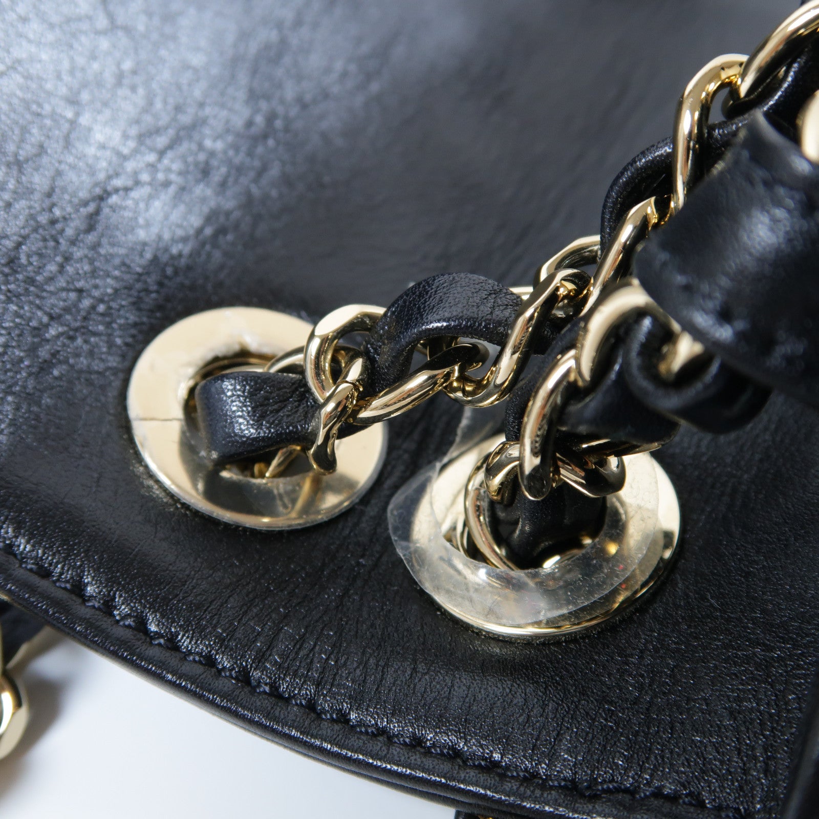CHANEL 斜紋牛皮皮革Chain Shoulder Bag金扣鏈帶肩背袋黑色