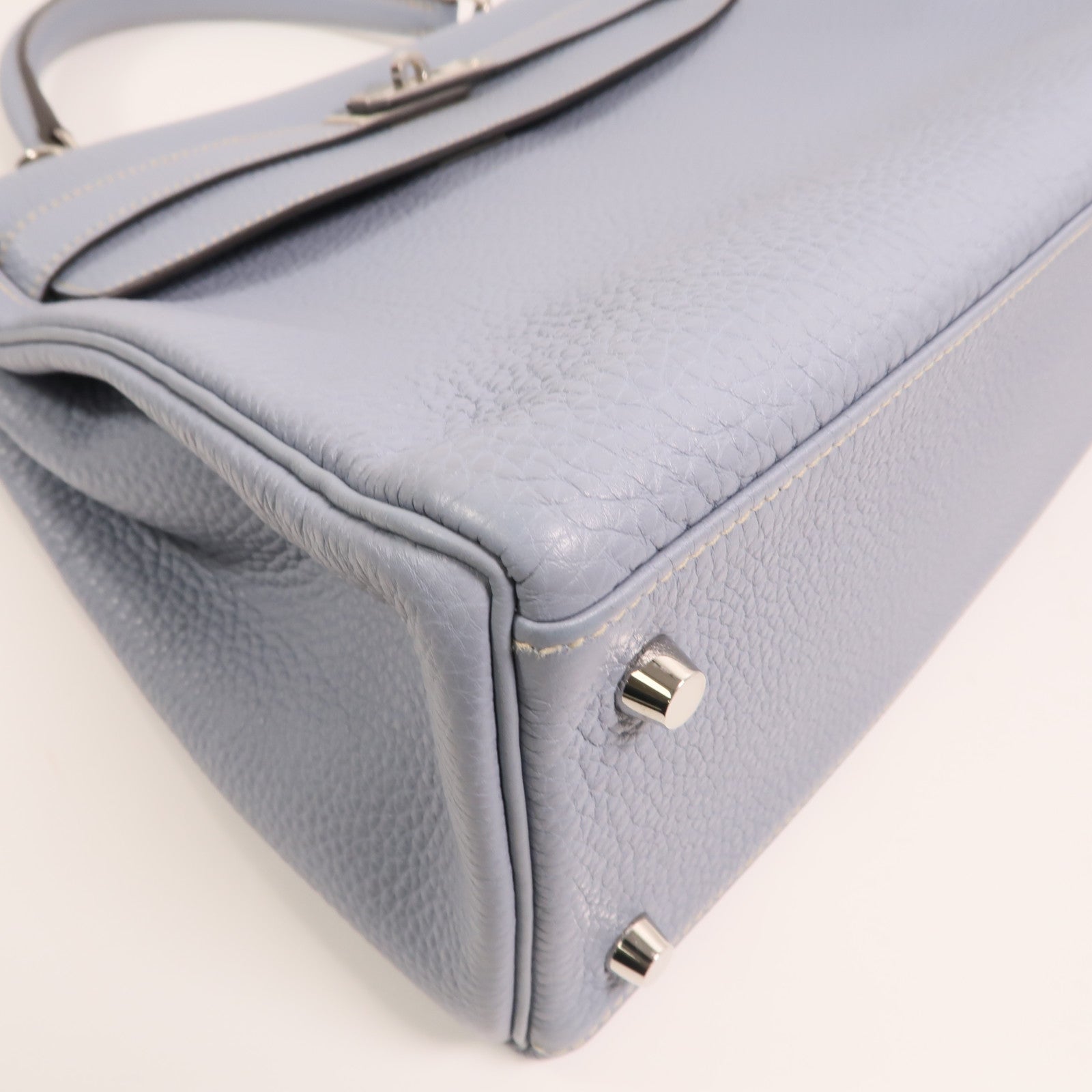 HERMES Togo皮革Kelly 32銀扣手挽肩背兩用袋Bleu Lin