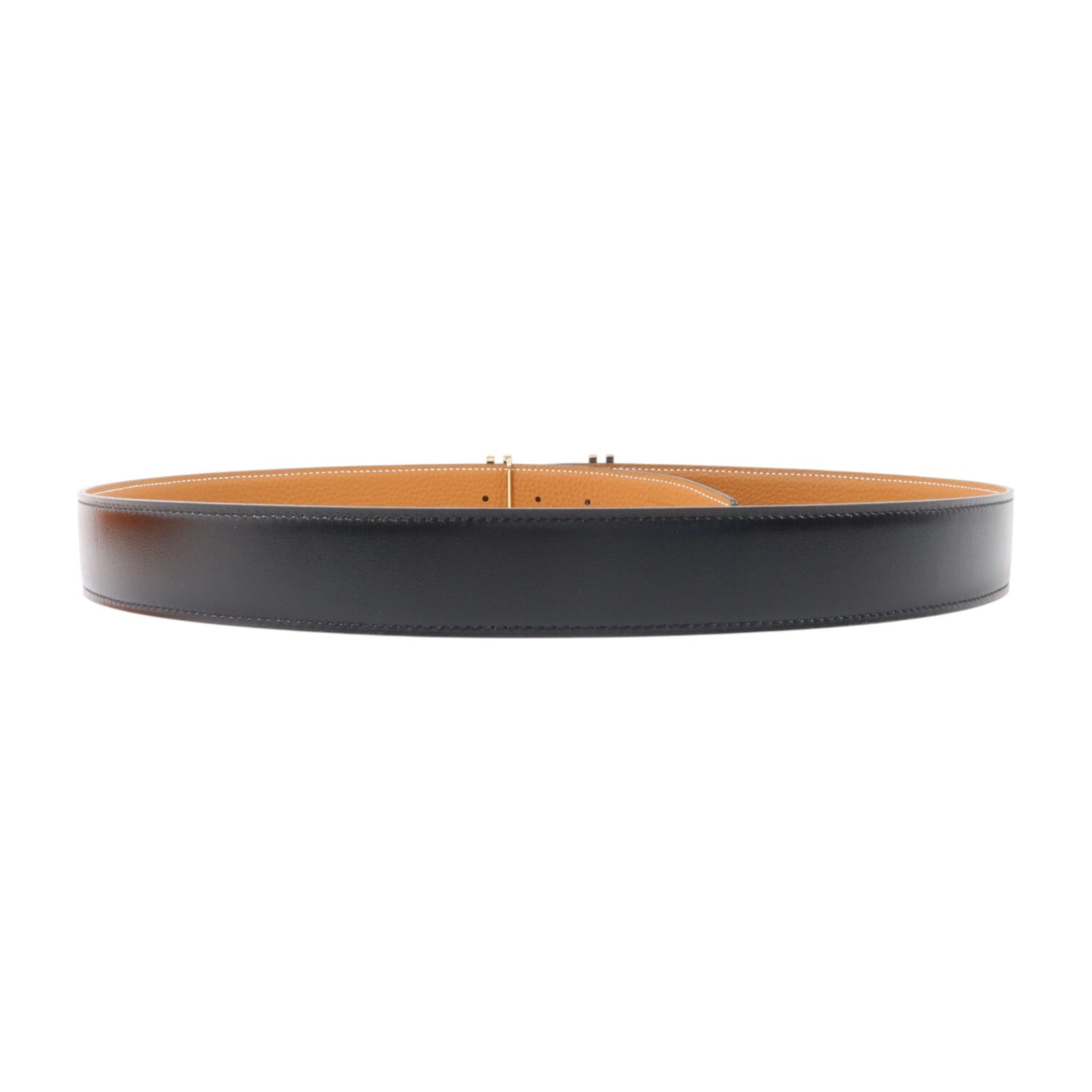 HERMES Box Calf皮革/Togo皮革H Au Carre Belt 90cm金扣皮帶Noir/Gold
