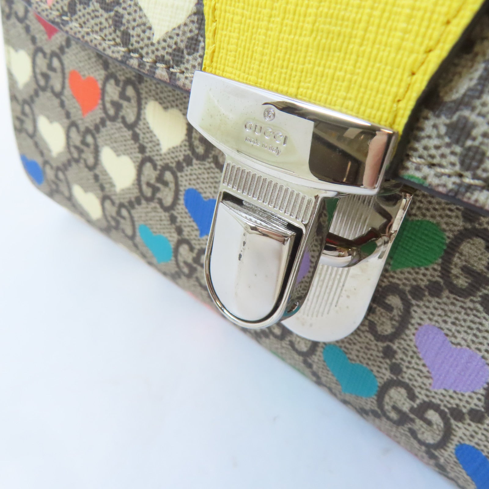 GUCCI 【激減優惠】塗層帆布GG Supreme 2 Way Bag銀扣手挽肩背兩用袋啡色/黃色