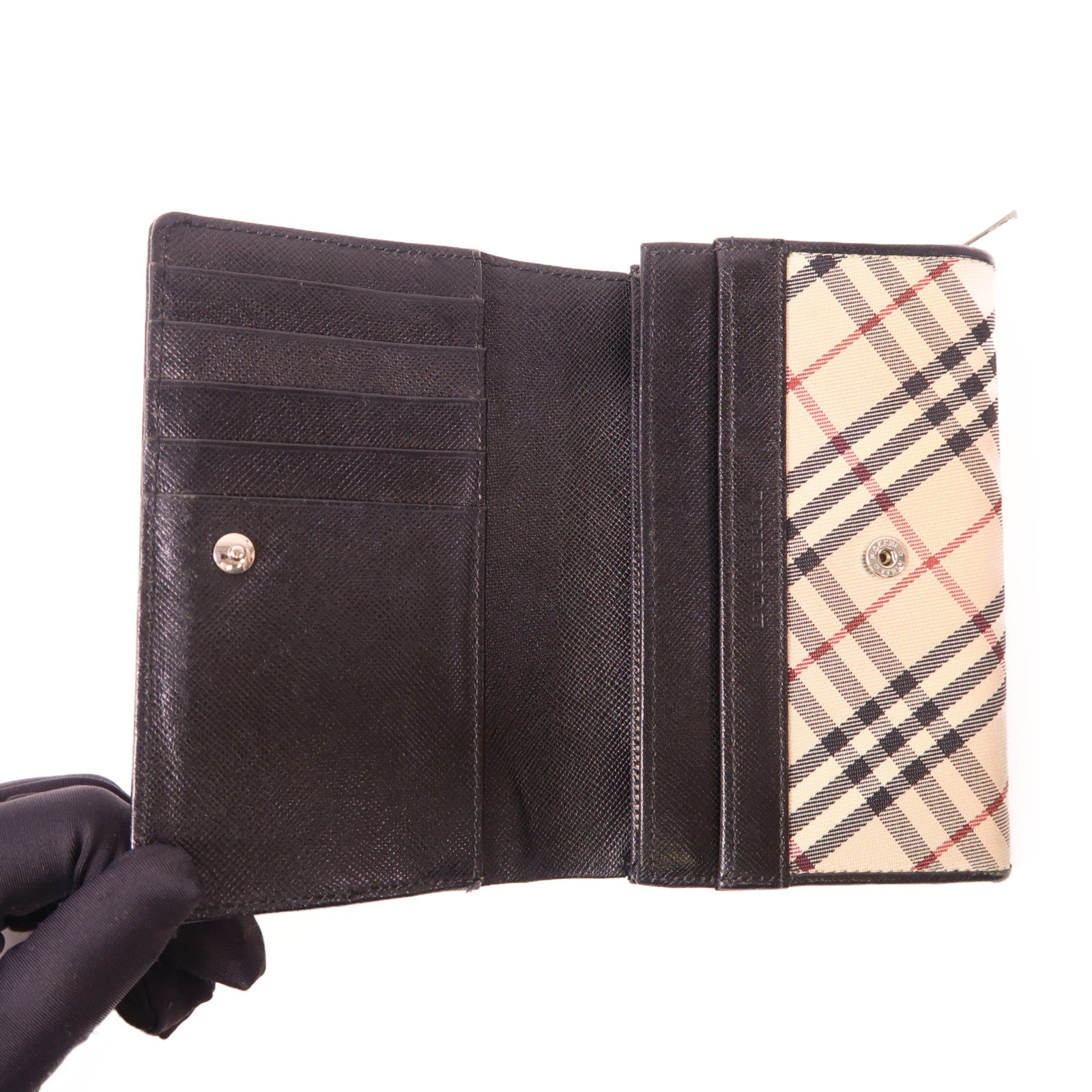 BURBERRY 帆布/皮革Wallet銀扣錢包