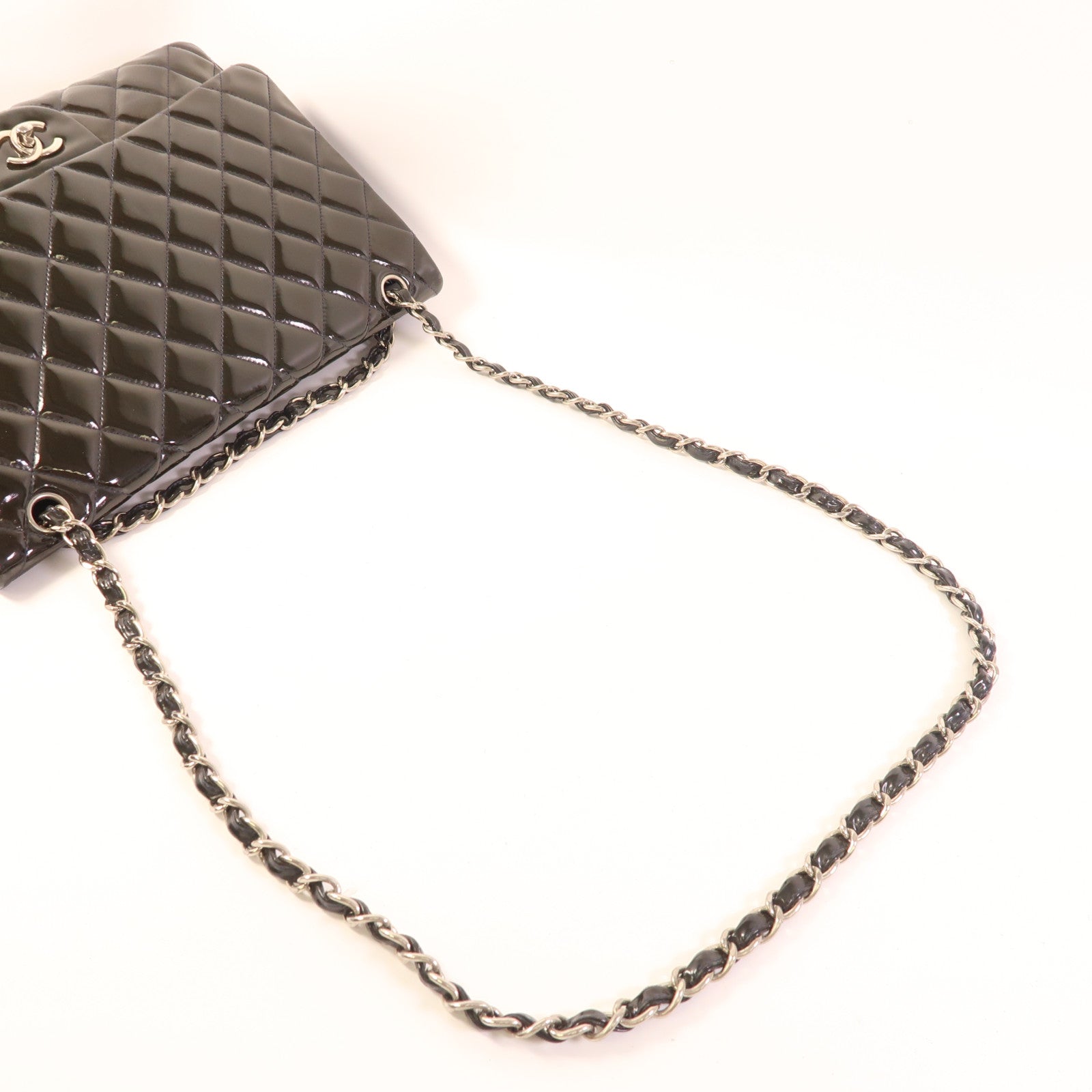 CHANEL CC SHW Maxi Classic Chain Shoulder Bag A5860 Patent Leather Dark Green