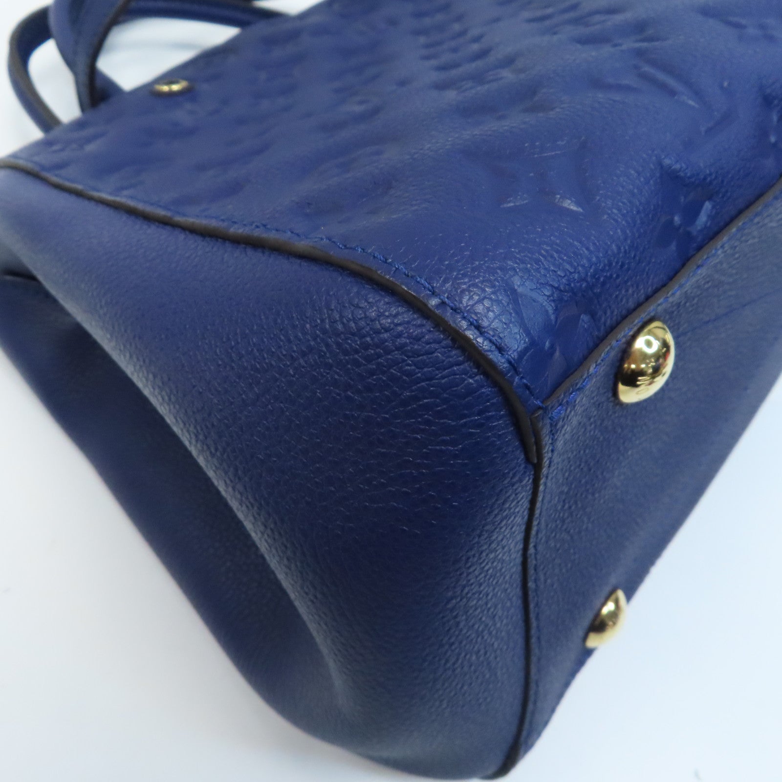 LOUIS VUITTON Monogram Empreinte Montaigne MM金扣手挽肩背兩用袋藍色