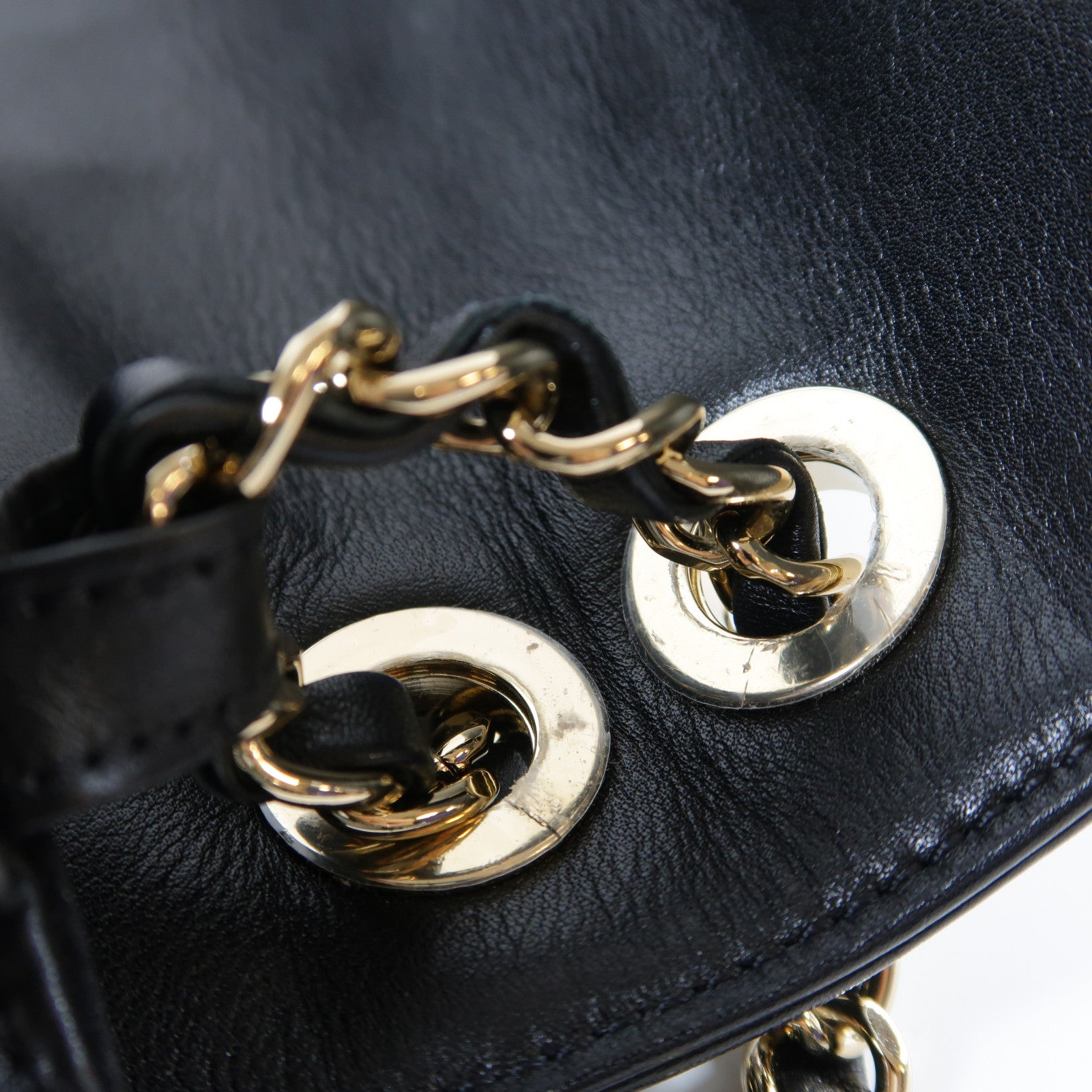 CHANEL 斜紋牛皮皮革Chain Shoulder Bag金扣鏈帶肩背袋黑色