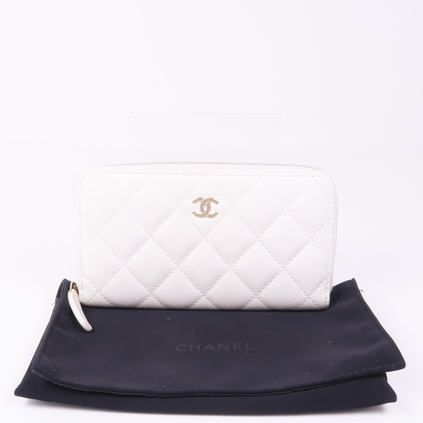 CHANEL 牛皮皮革Zipped Wallet金扣長錢包