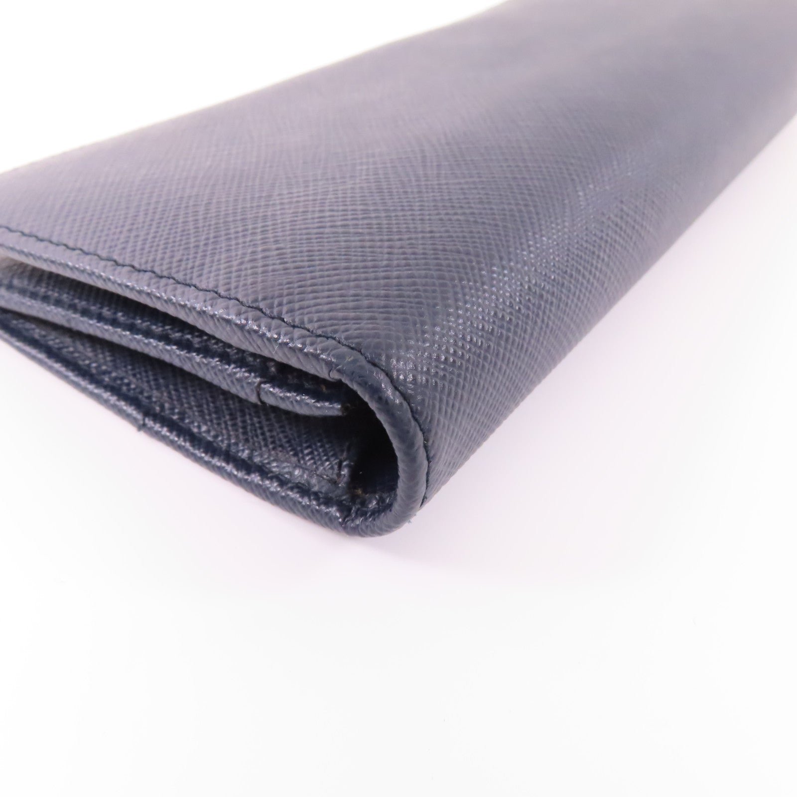 PRADA SHW Long Bifold Wallet 2MU836 Saffiano Leather Navy Blue