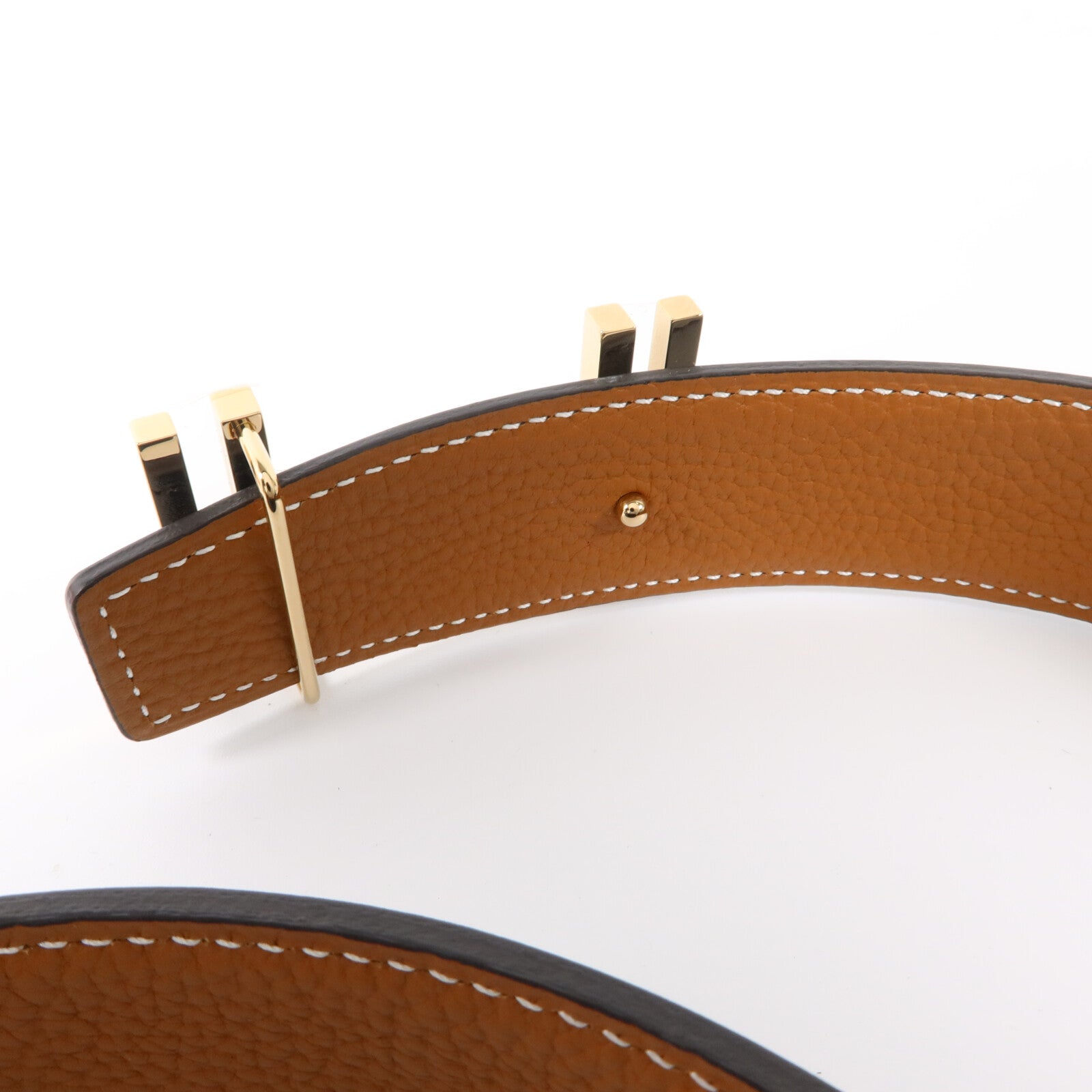 HERMES Box Calf皮革/Togo皮革H Au Carre Belt 90cm金扣皮帶Noir/Gold