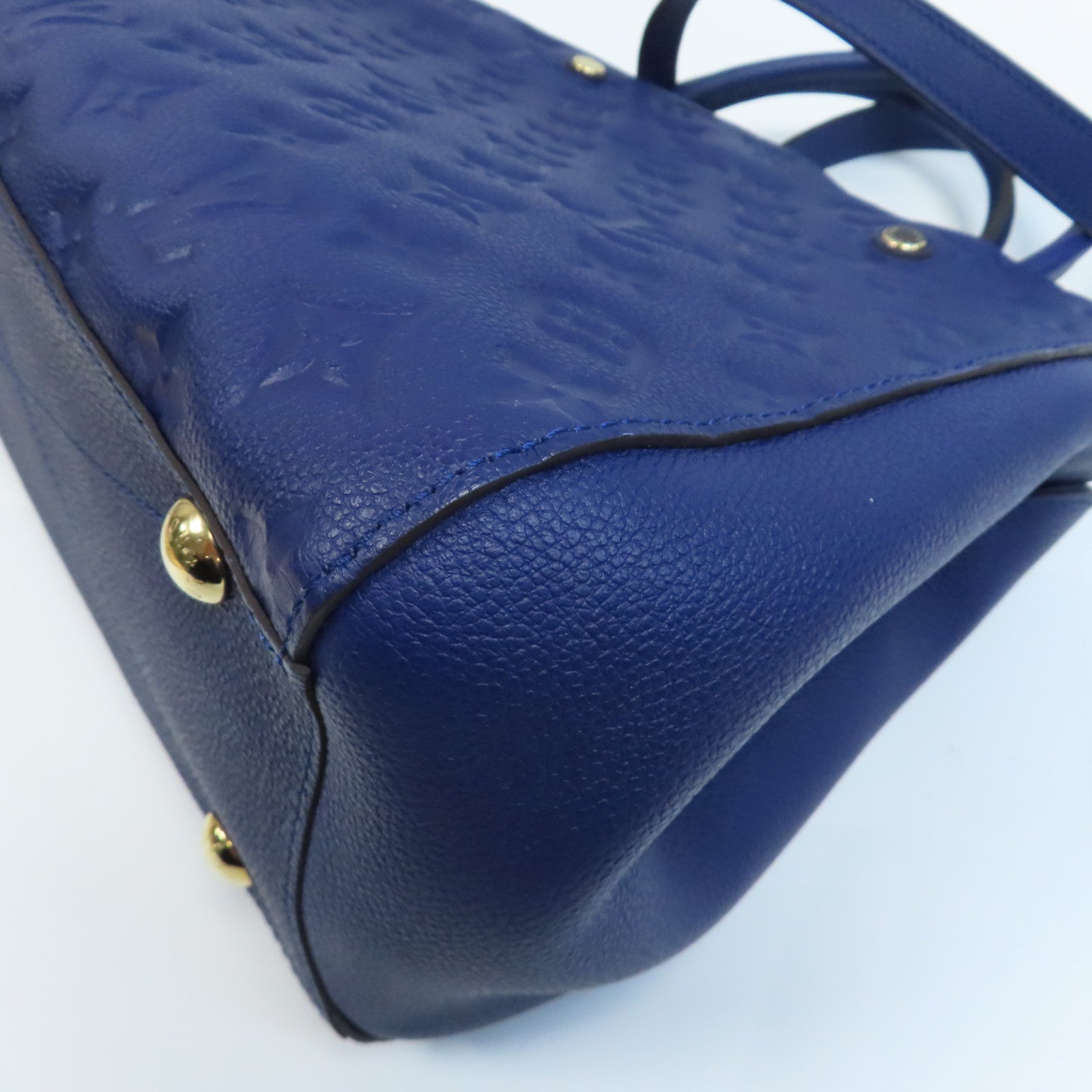 LOUIS VUITTON Monogram Empreinte Montaigne MM金扣手挽肩背兩用袋藍色