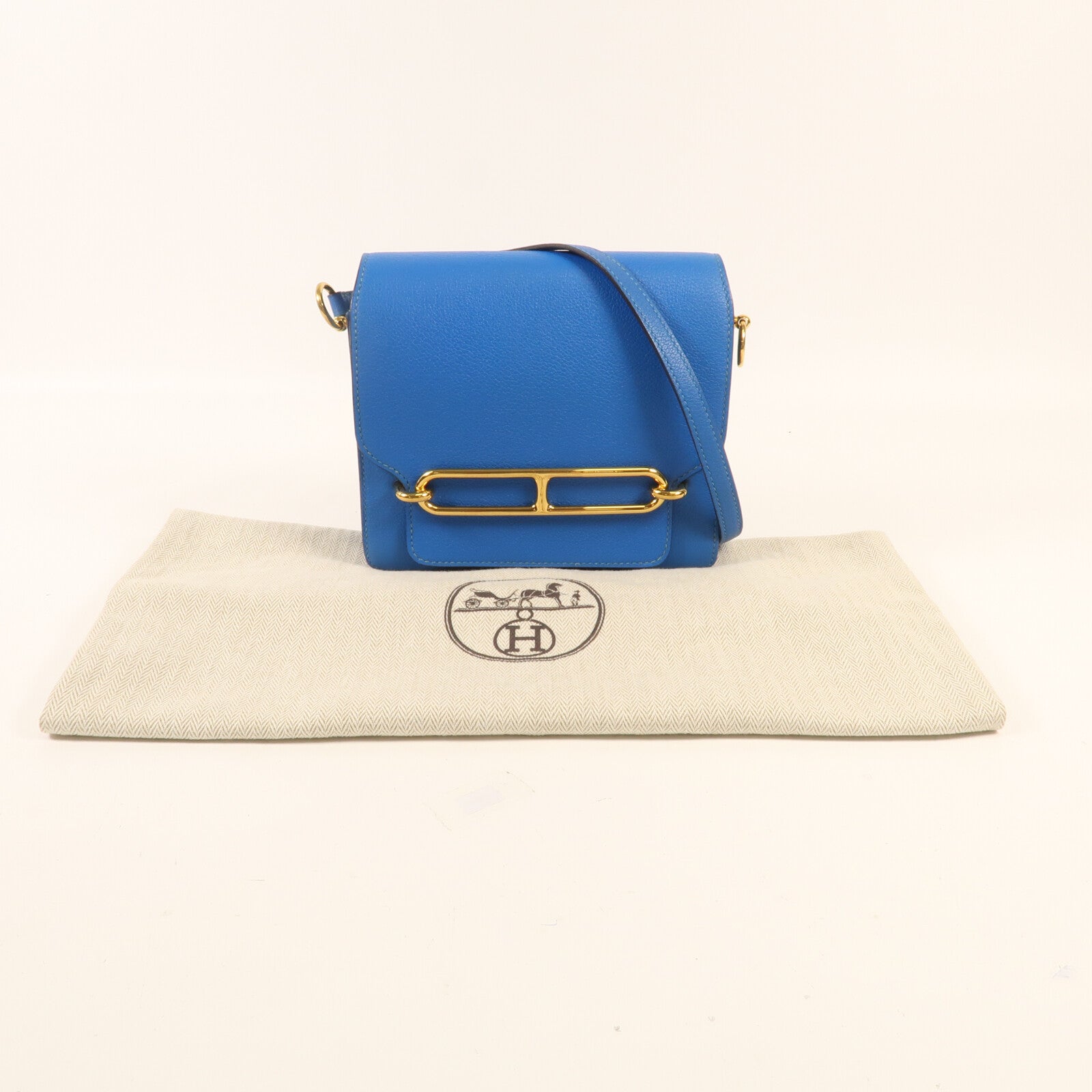 HERMES Evercolr皮革Mini Roulis金扣肩背袋Bleu Saphir