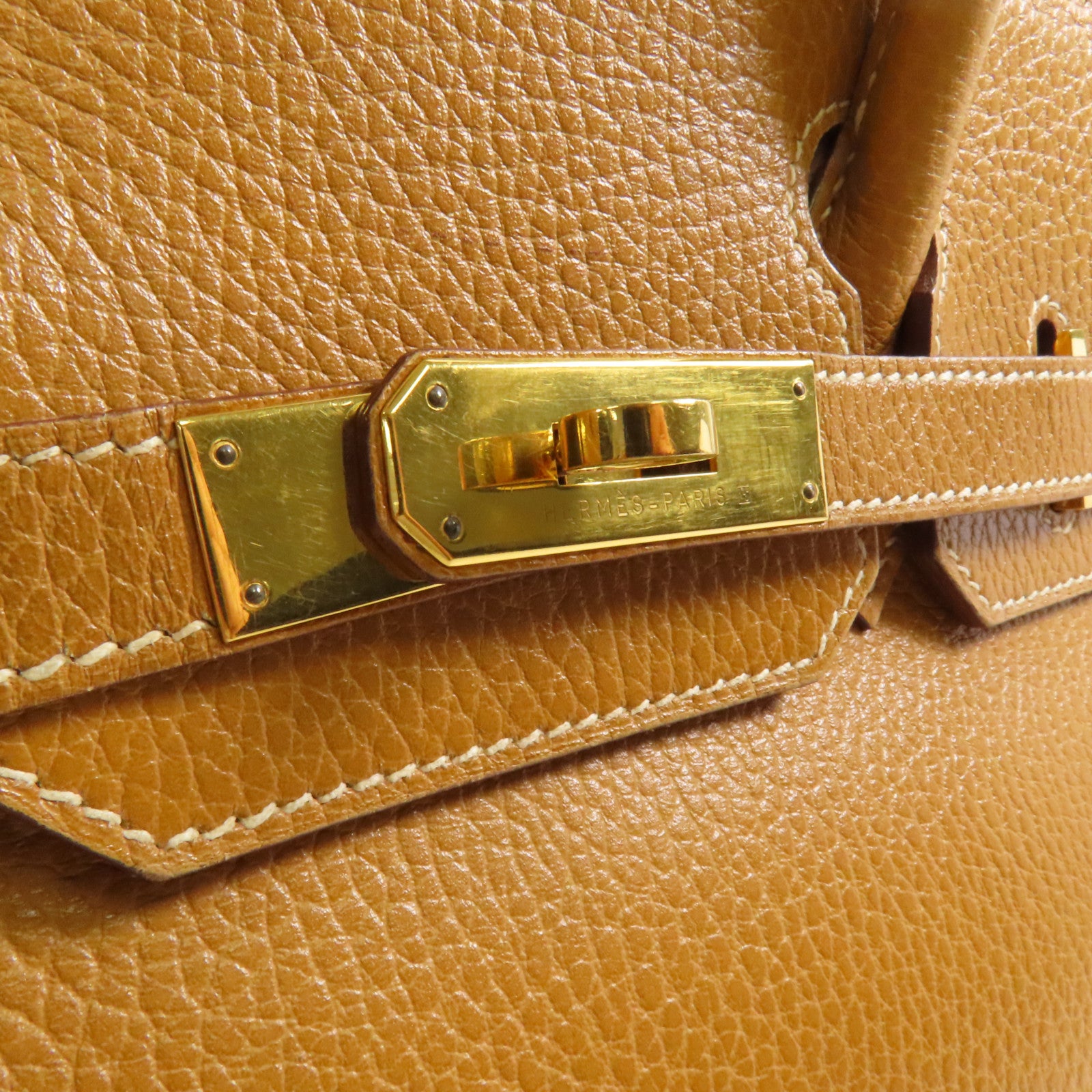 HERMES Ardennes皮革Birkin 30金扣手挽袋Natural