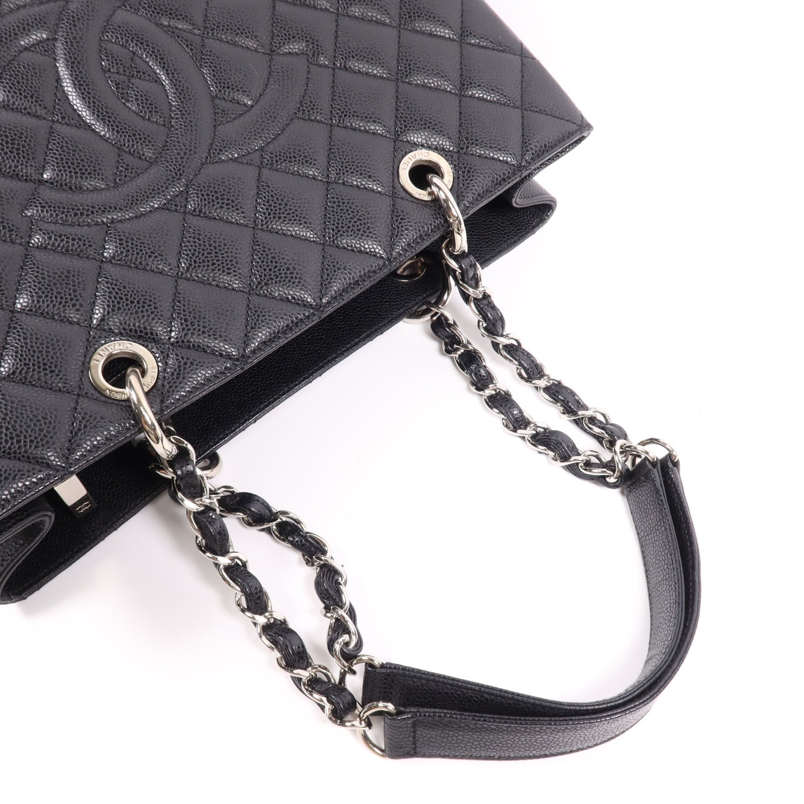 CHANEL 牛皮皮革GST Grand Shopping Tote Bag銀扣鏈帶肩背袋