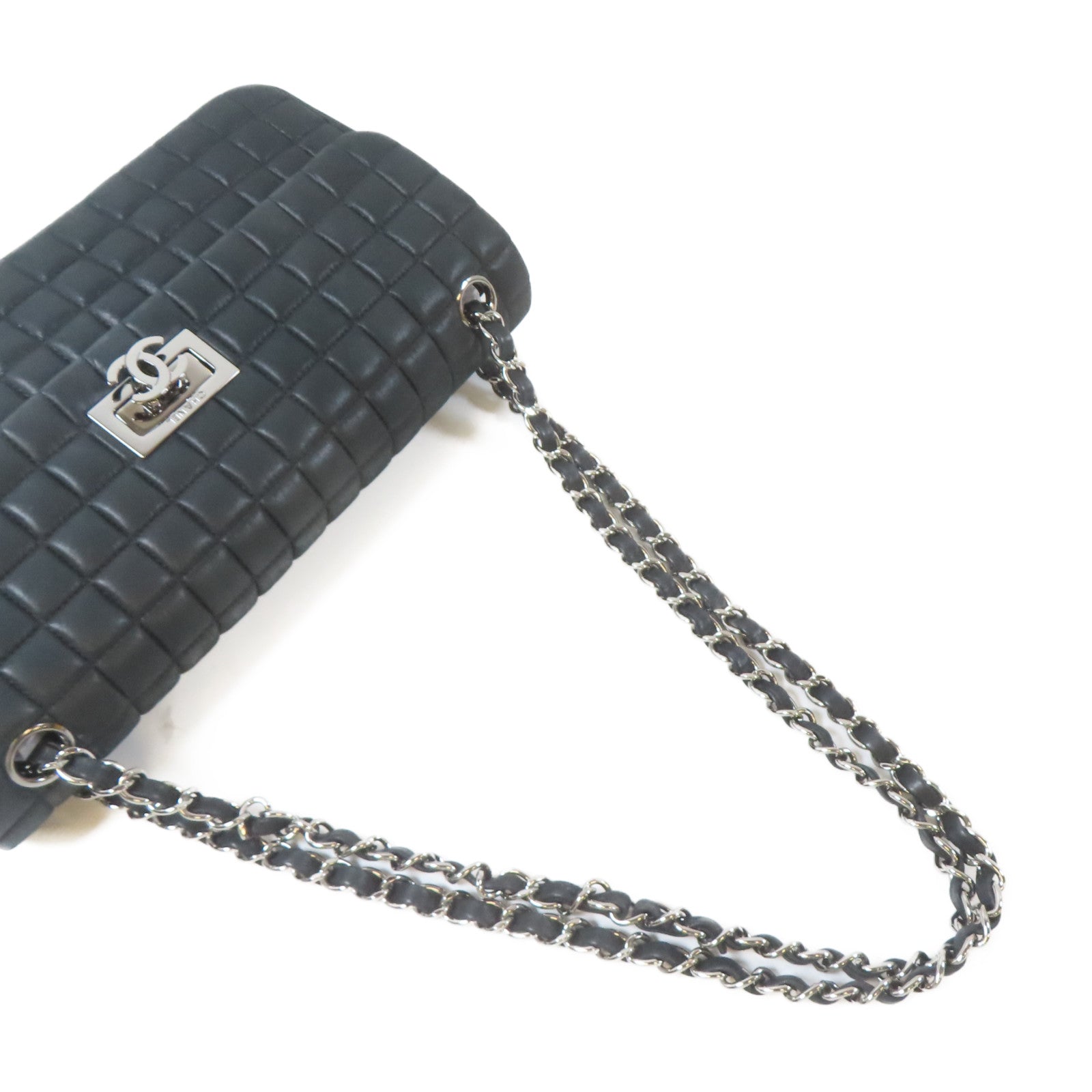 CHANEL 【激減優惠】皮革Chain Shoulder Bag銀扣鏈帶肩背袋黑色
