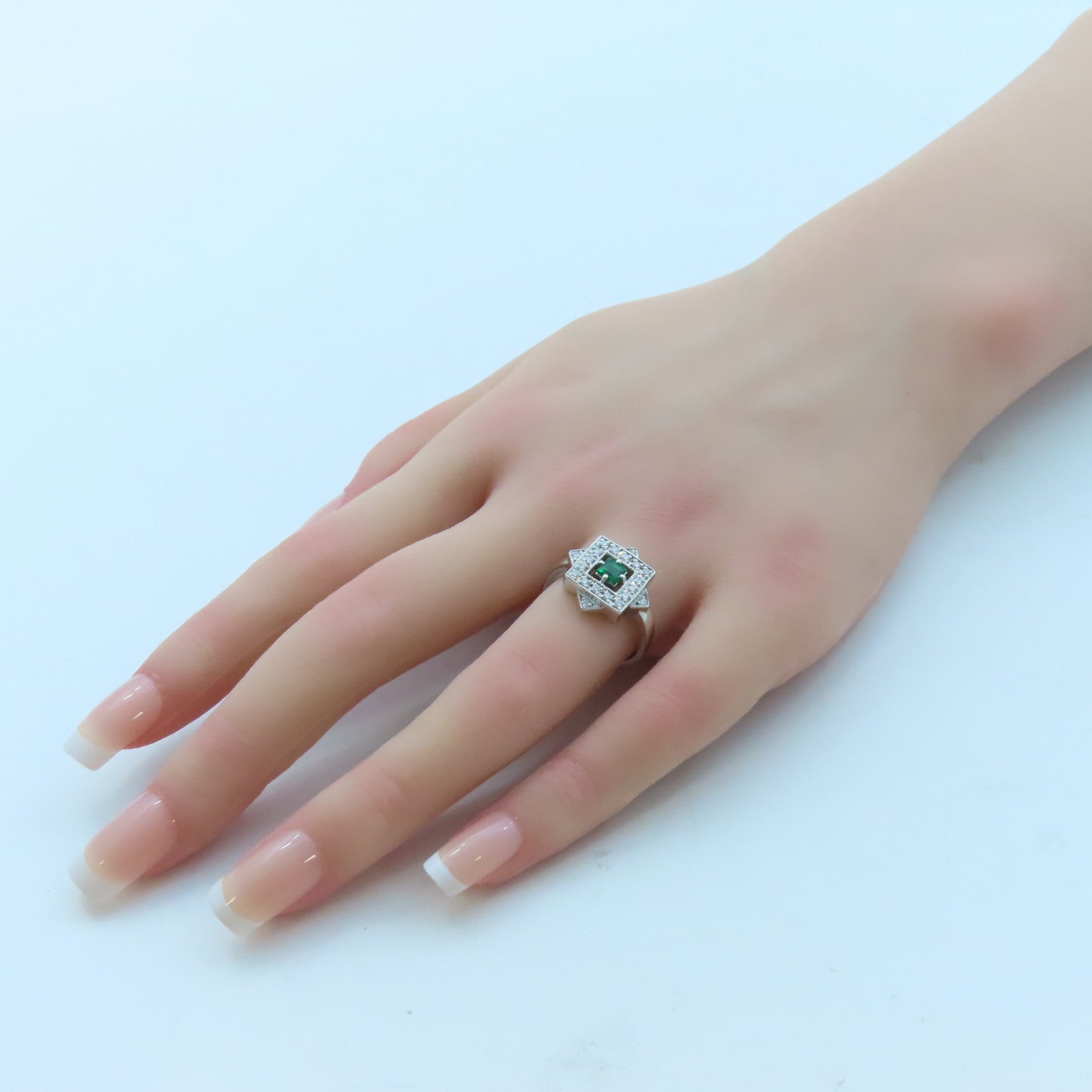 JEWELRY 【激減優惠】PT900白金Emerald/Diamond Ring 0.26ct綠寶石/0.29ct鑽石戒指US#7.5