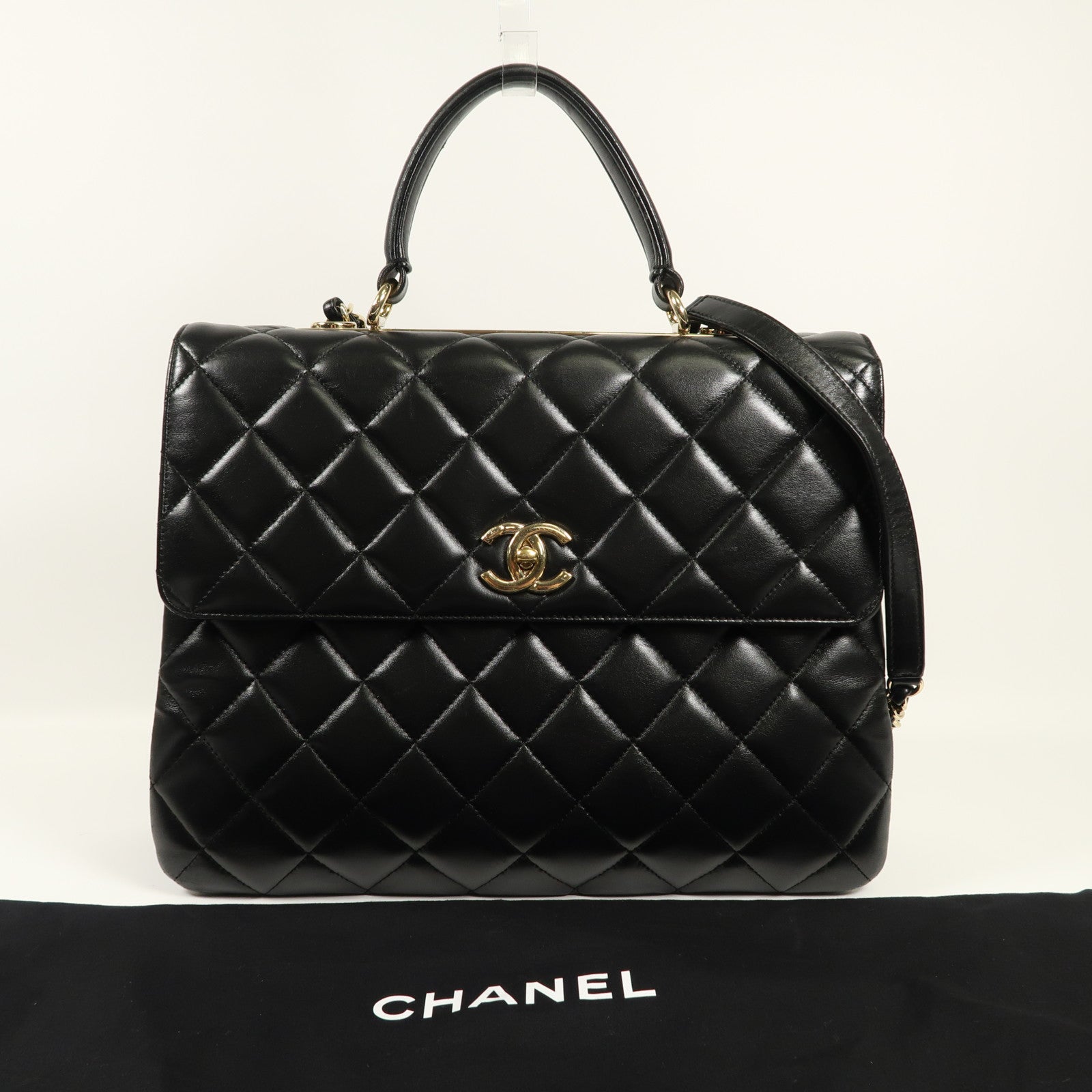 CHANEL CC GHW Trendy CC 2 Way Bag Lambskin Leather Black