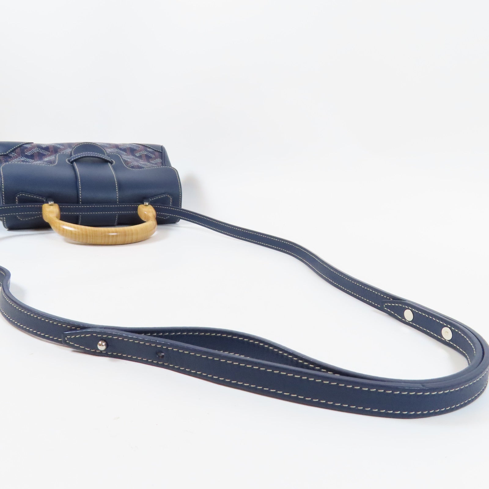 GOYARD 塗層帆布Saigon Structure Mini Bag銀扣手挽肩背兩用袋深藍色