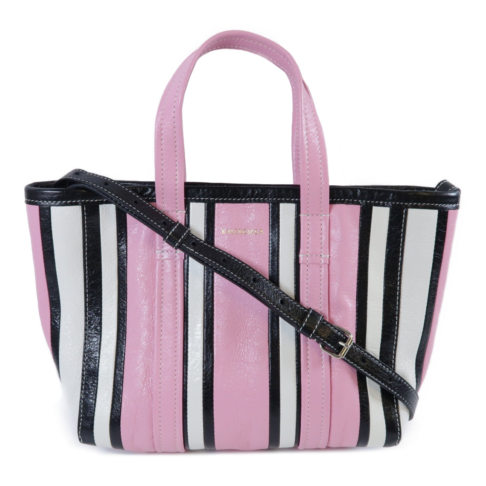 BALENCIAGA **【激減優惠】牛皮皮革Small Barbes銀扣手挽肩背兩用袋粉紅色/黑白色