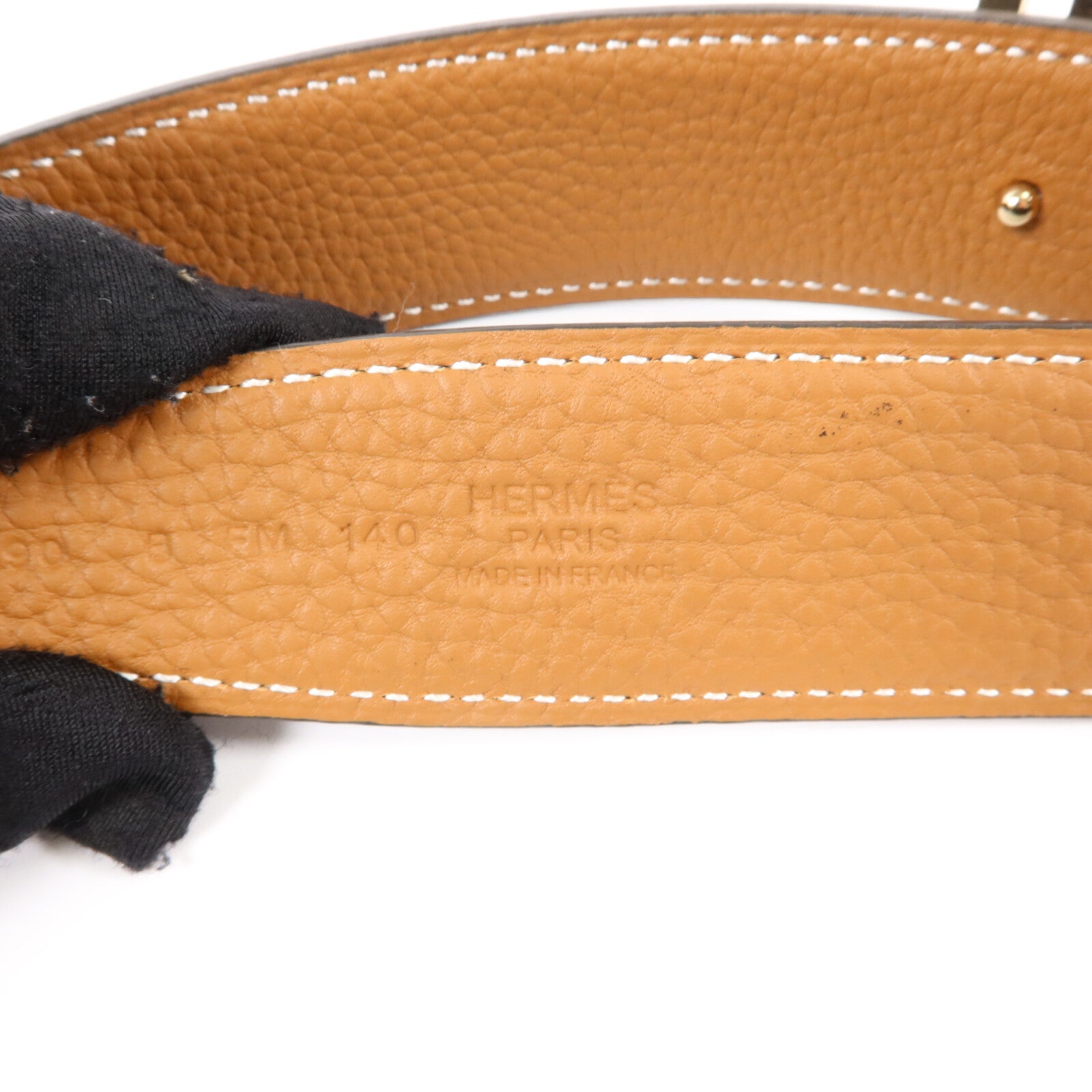 HERMES Box Calf皮革/Togo皮革H Au Carre Belt 90cm金扣皮帶Noir/Gold