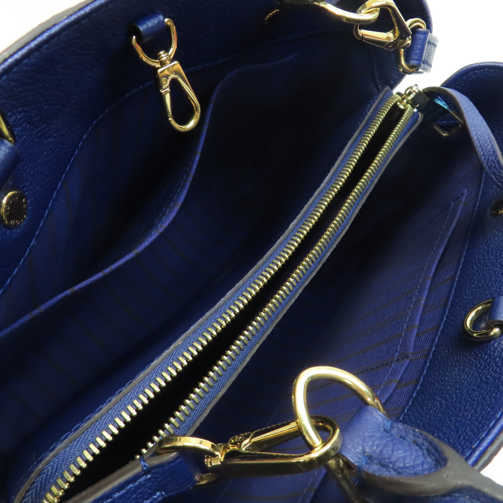 LOUIS VUITTON Monogram Empreinte Montaigne MM金扣手挽肩背兩用袋藍色