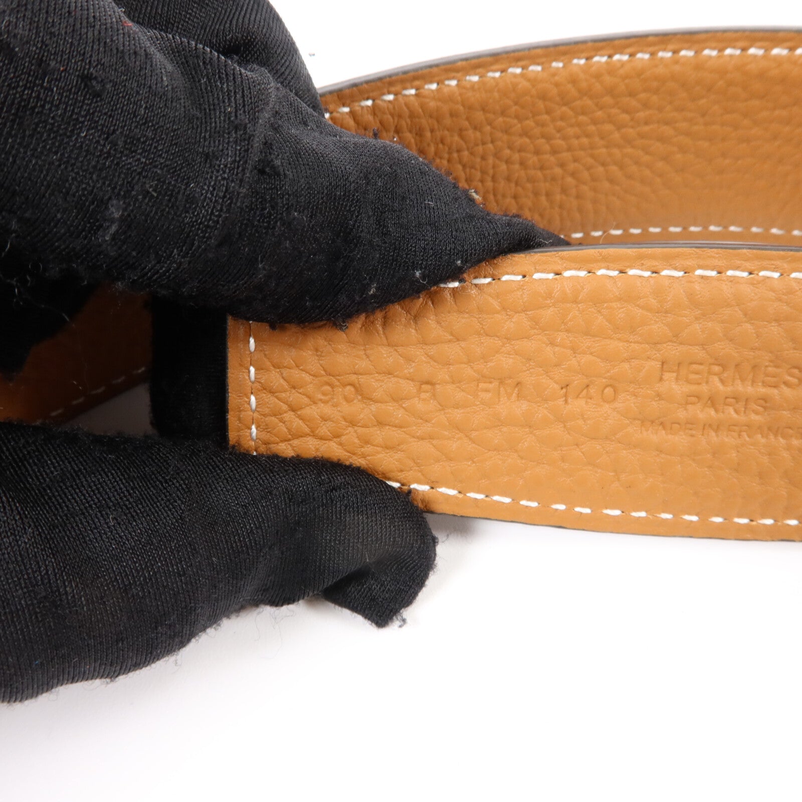 HERMES Box Calf皮革/Togo皮革H Au Carre Belt 90cm金扣皮帶Noir/Gold