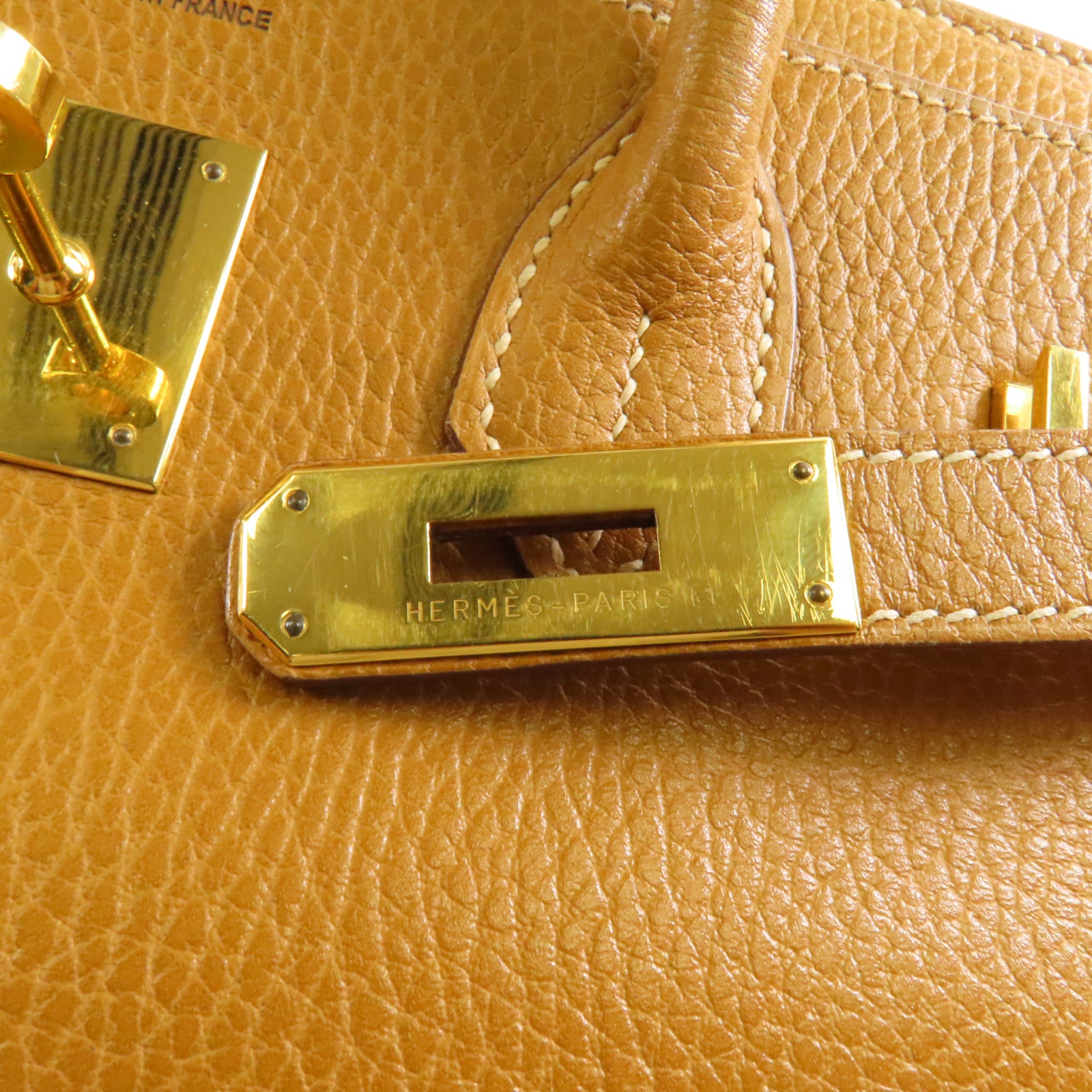 HERMES Ardennes皮革Birkin 30金扣手挽袋Natural