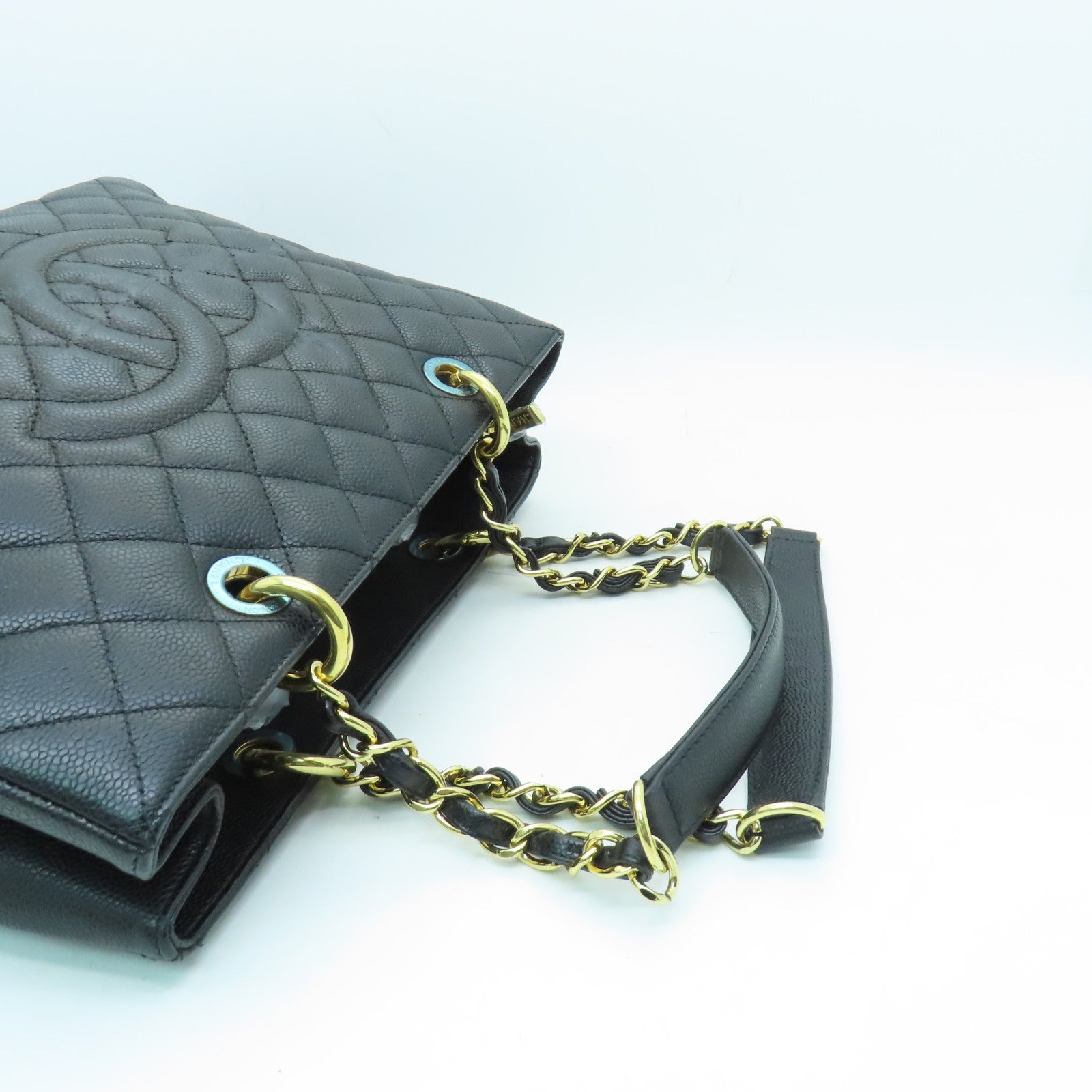 CHANEL 【激減優惠】菱格Caviar皮革GST Grand Shopping Tote Bag金扣肩背袋黑色