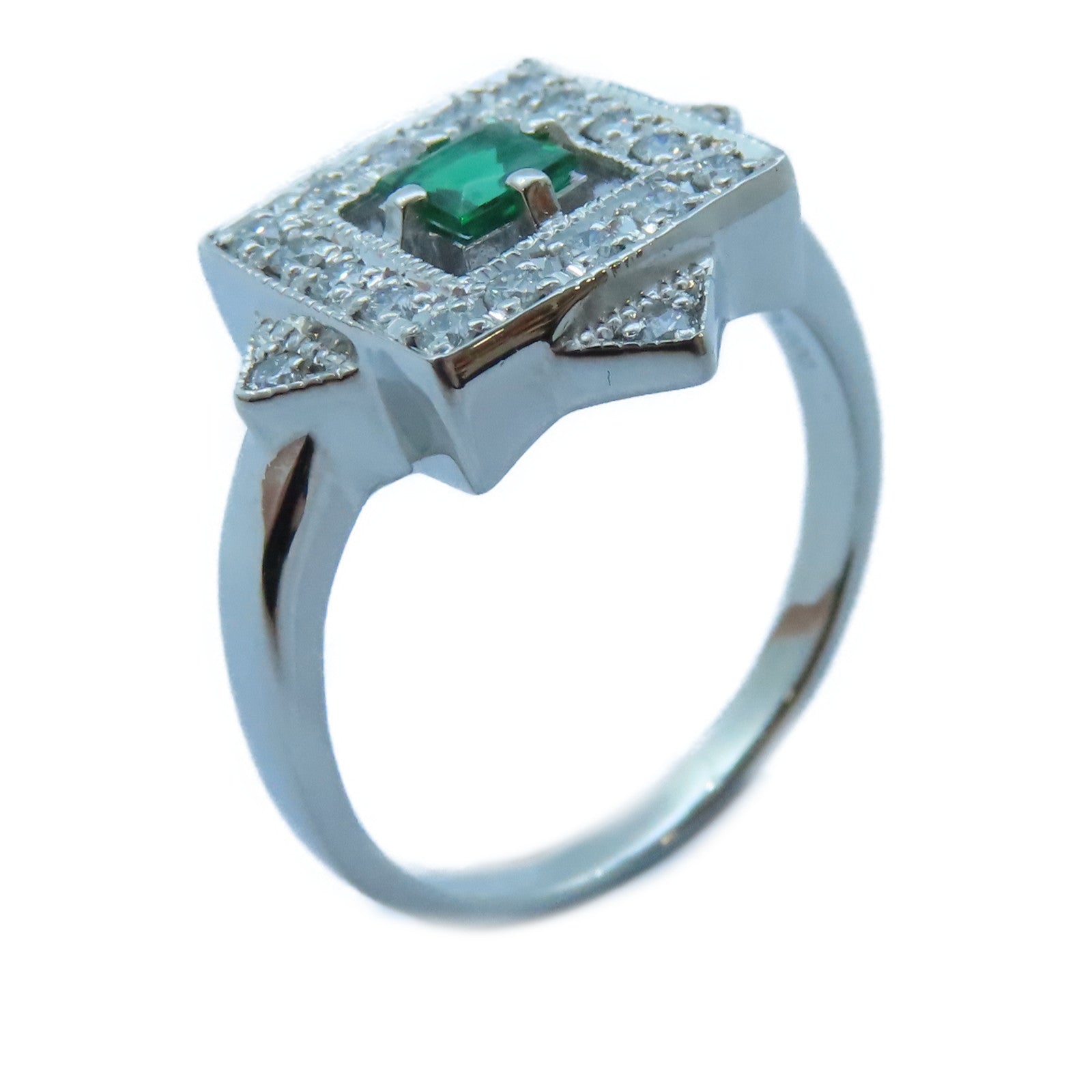 JEWELRY 【激減優惠】PT900白金Emerald/Diamond Ring 0.26ct綠寶石/0.29ct鑽石戒指US#7.5