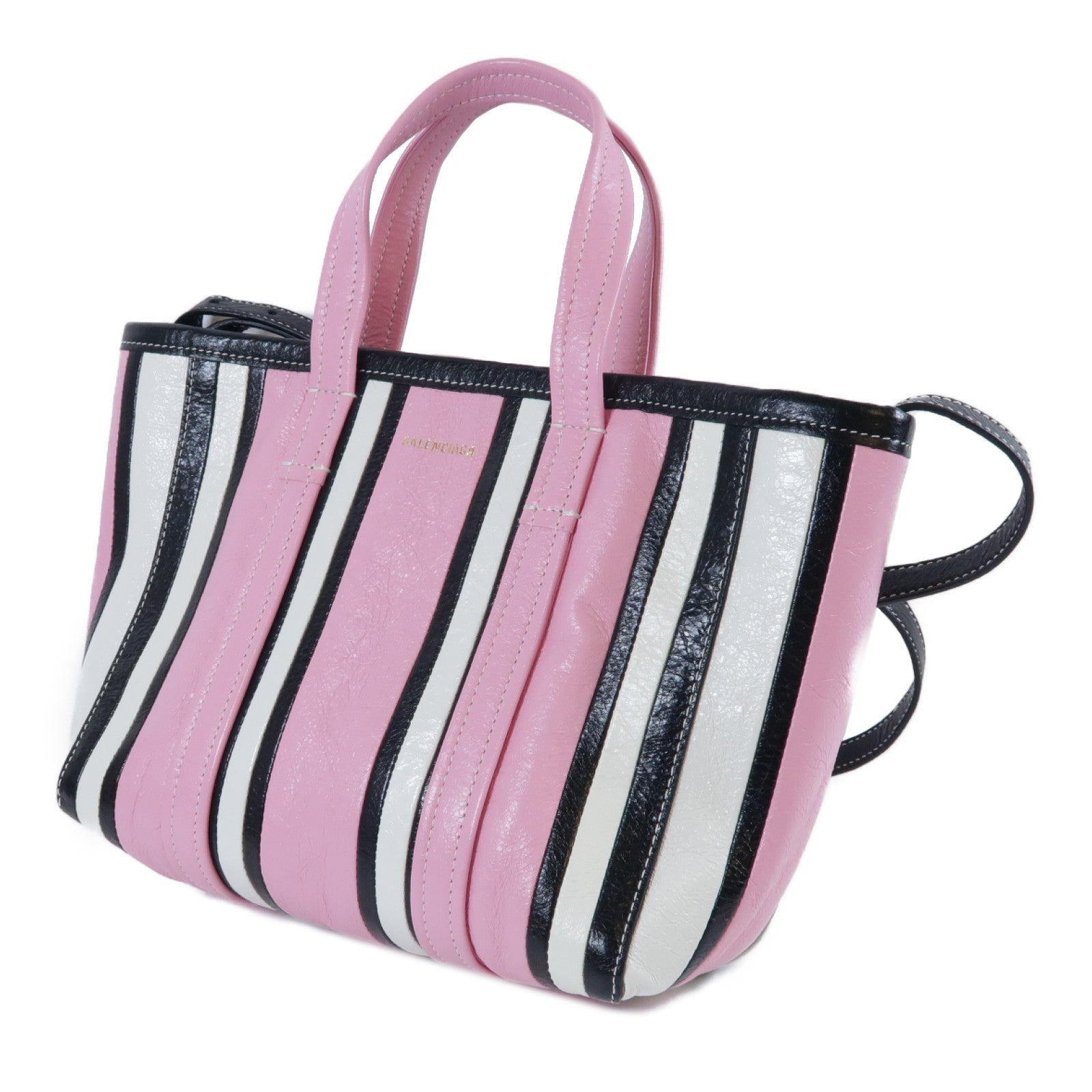 BALENCIAGA **【激減優惠】牛皮皮革Small Barbes銀扣手挽肩背兩用袋粉紅色/黑白色