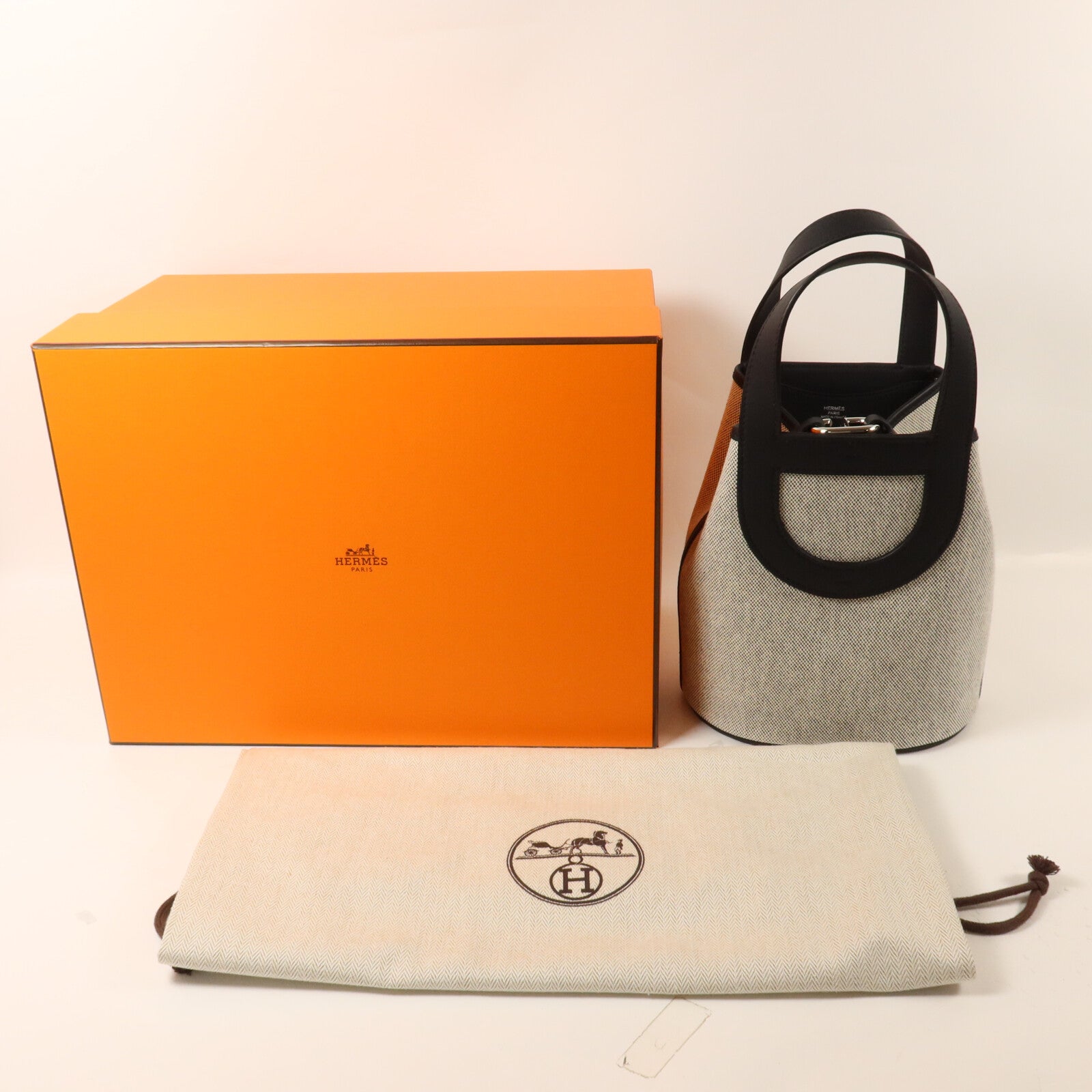 HERMES Toile H/Swift皮革In The Loop 18手挽袋Ecru/Noir