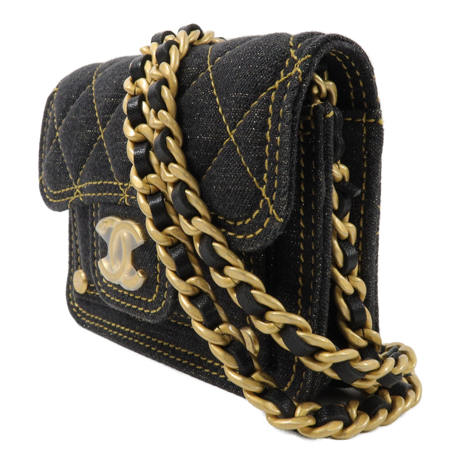 CHANEL 牛仔布Clutch with Chain鏈帶肩背袋