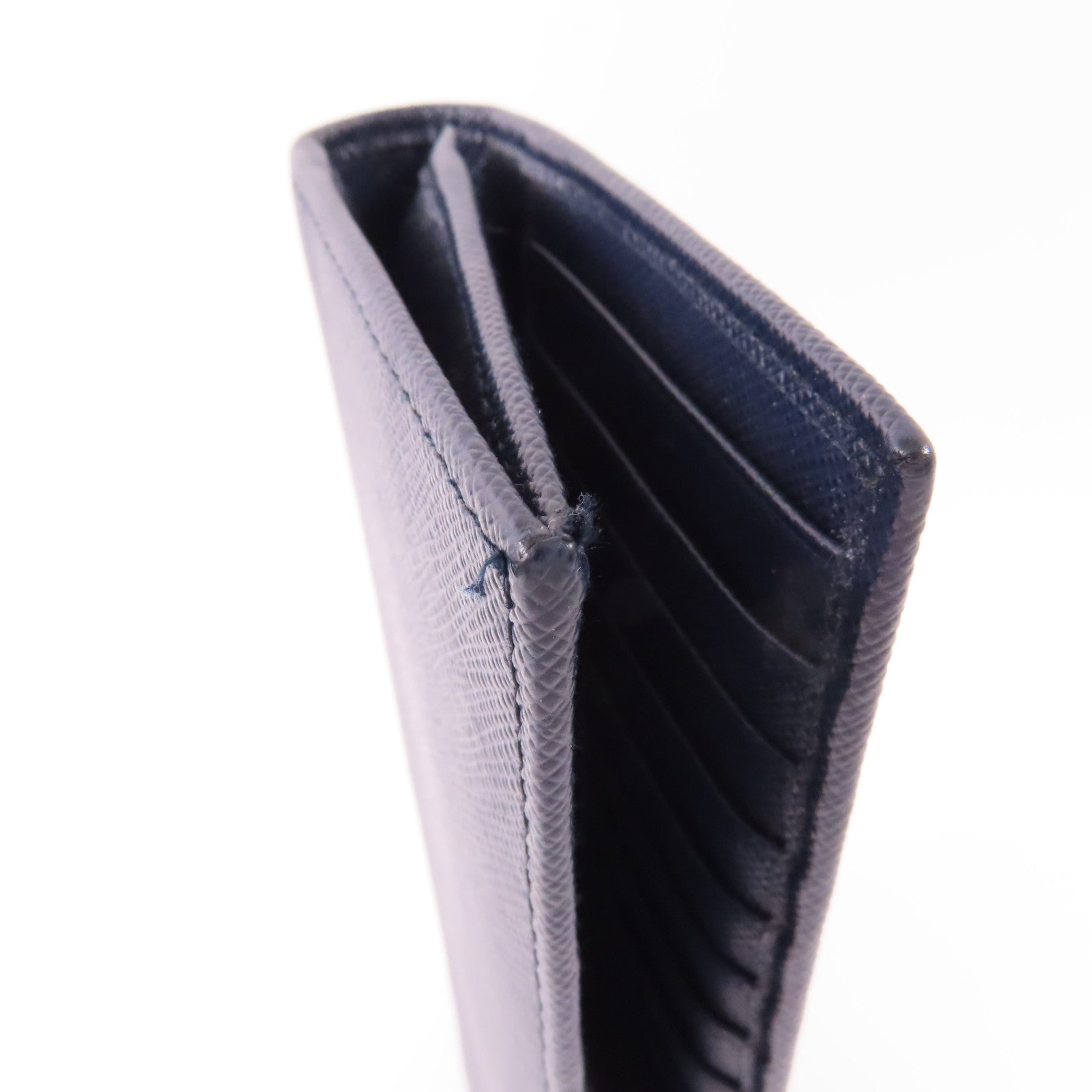 PRADA SHW Long Bifold Wallet 2MU836 Saffiano Leather Navy Blue