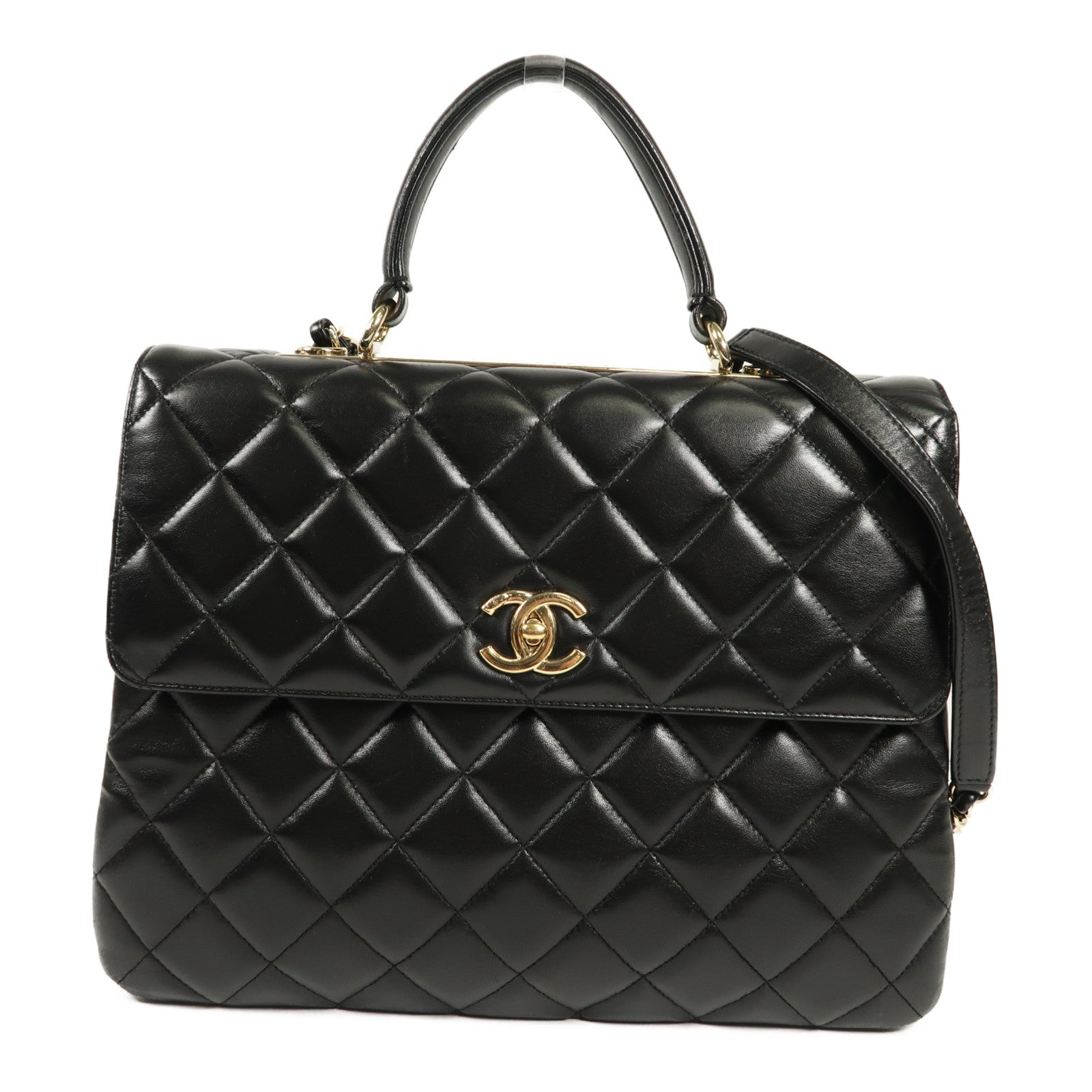 CHANEL CC GHW Trendy CC 2 Way Bag Lambskin Leather Black