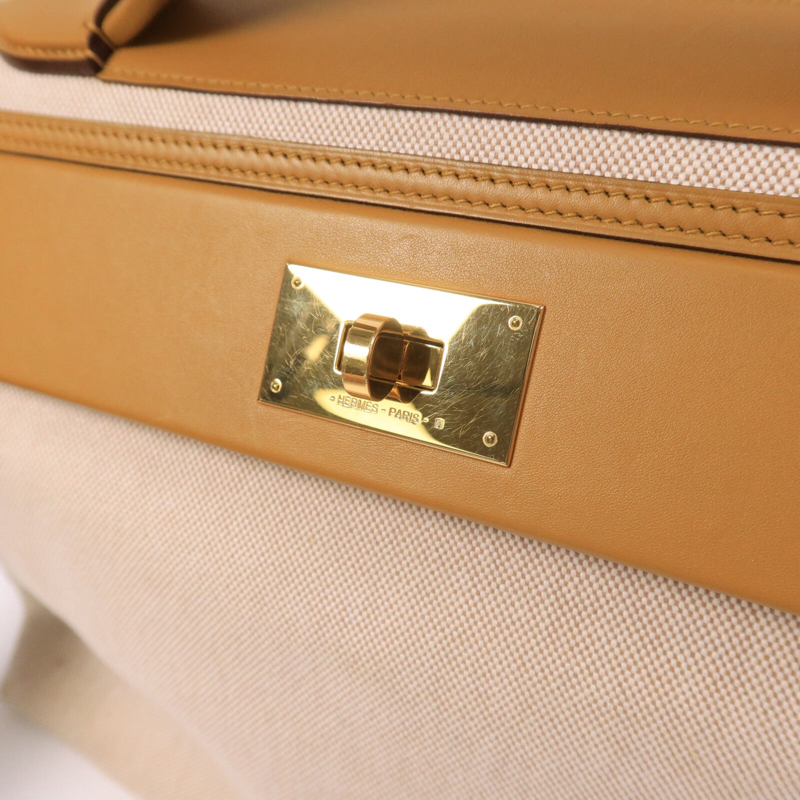 HERMES 帆布/Swift皮革24/24 35CM手挽袋Sesame