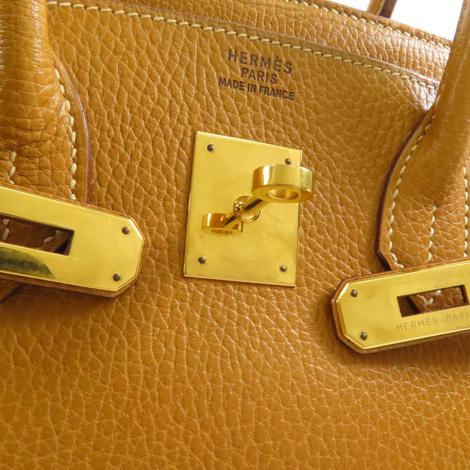 HERMES Ardennes皮革Birkin 30金扣手挽袋Natural