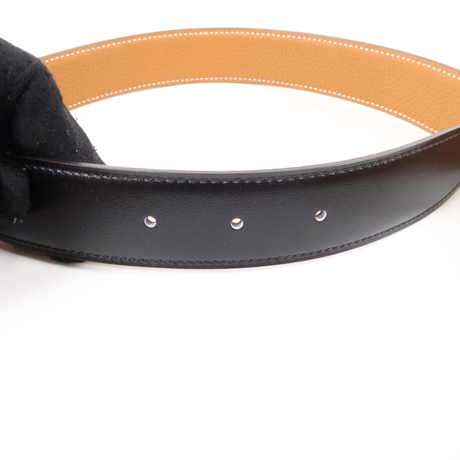 HERMES Box Calf皮革/Togo皮革H Au Carre Belt 90cm金扣皮帶Noir/Gold