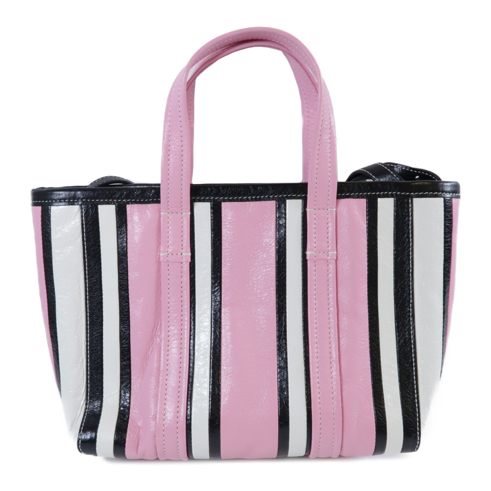 BALENCIAGA **【激減優惠】牛皮皮革Small Barbes銀扣手挽肩背兩用袋粉紅色/黑白色