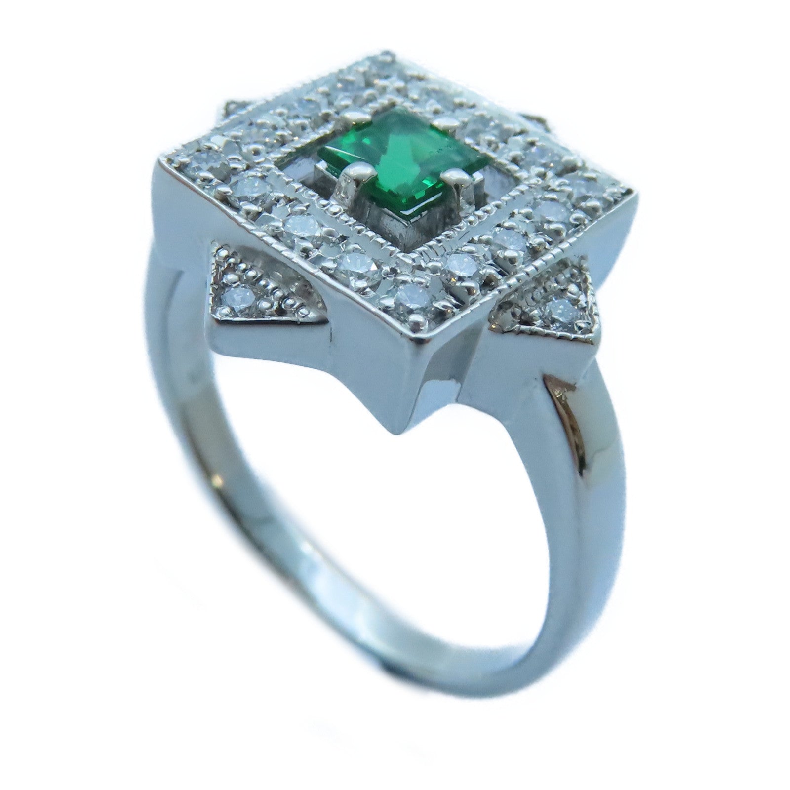 JEWELRY 【激減優惠】PT900白金Emerald/Diamond Ring 0.26ct綠寶石/0.29ct鑽石戒指US#7.5