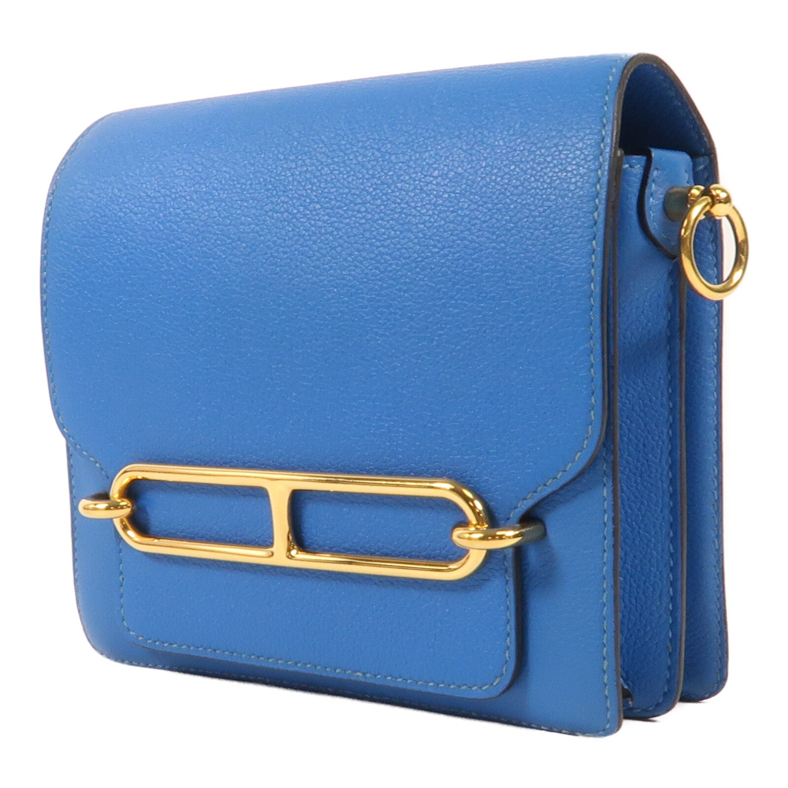 HERMES Evercolr皮革Mini Roulis金扣肩背袋Bleu Saphir