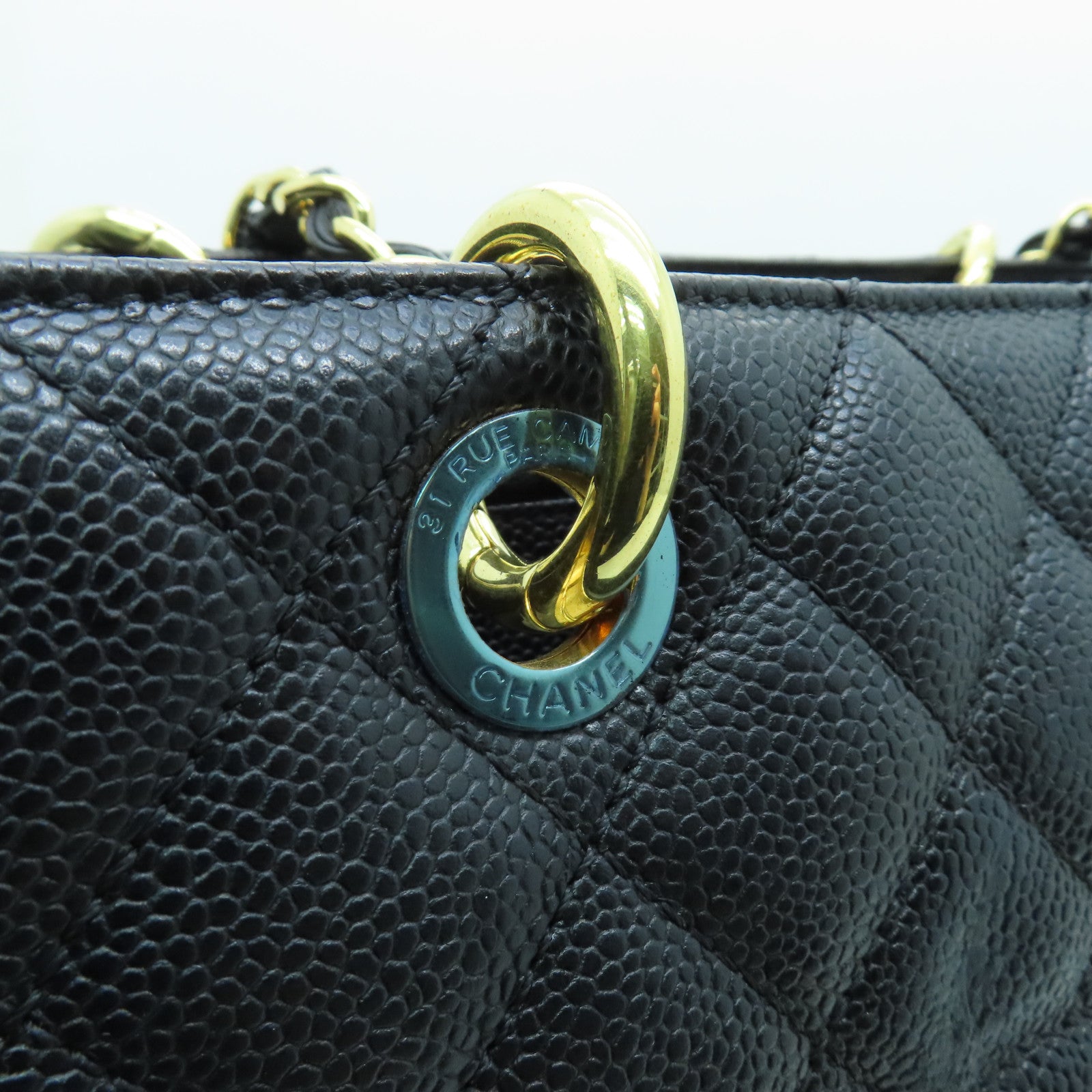 CHANEL 【激減優惠】菱格Caviar皮革GST Grand Shopping Tote Bag金扣肩背袋黑色
