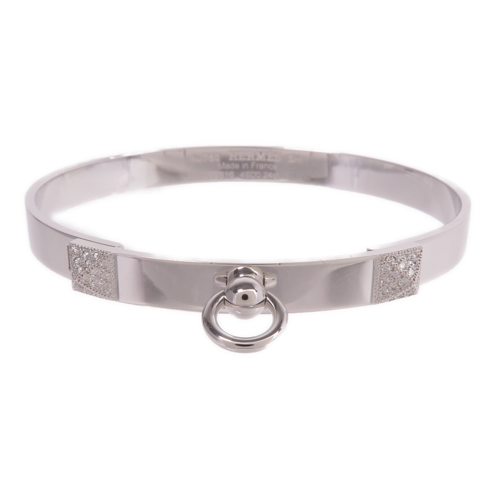 HERMES 18K白金Collier de chien Bracelet鑽石手鐲