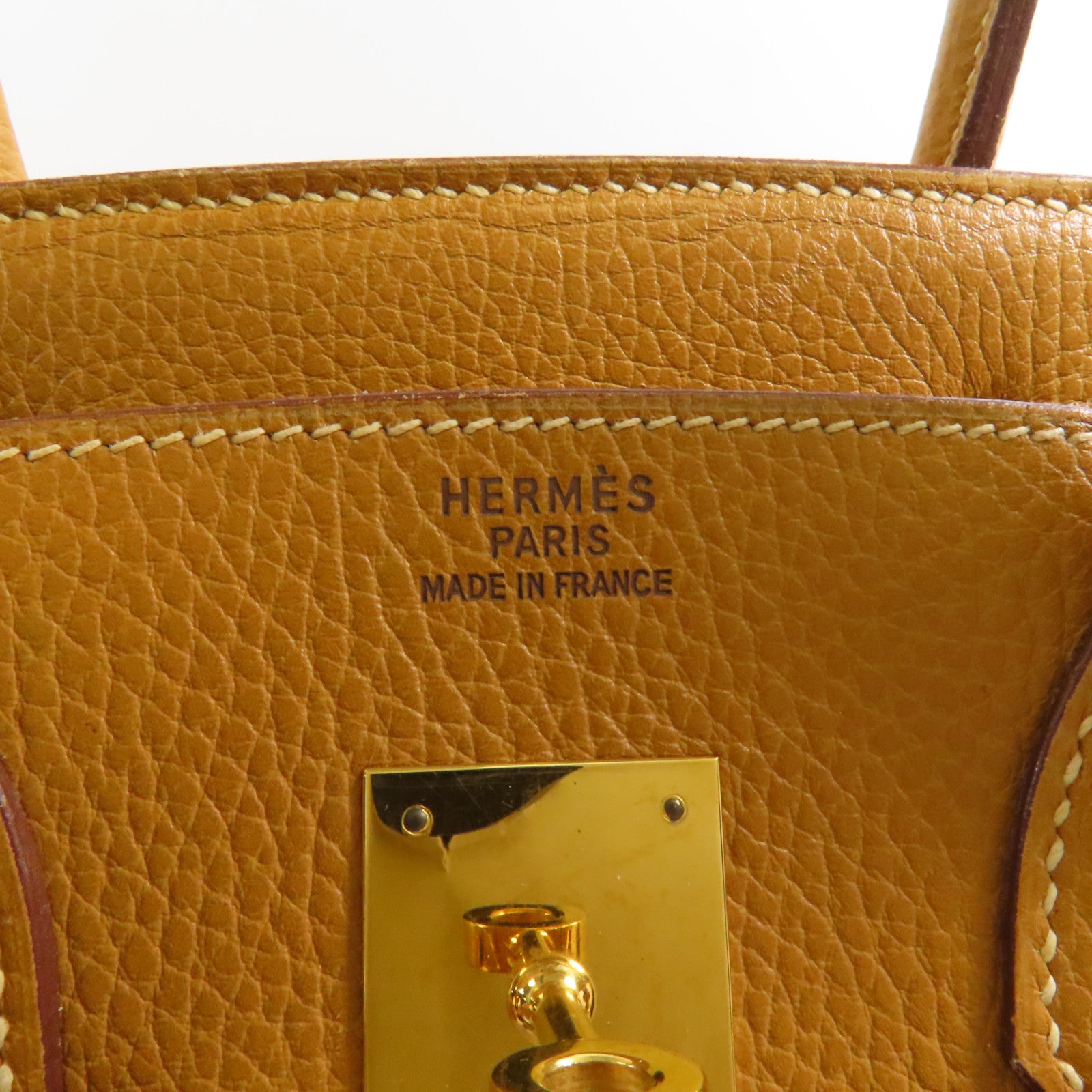 HERMES Ardennes皮革Birkin 30金扣手挽袋Natural