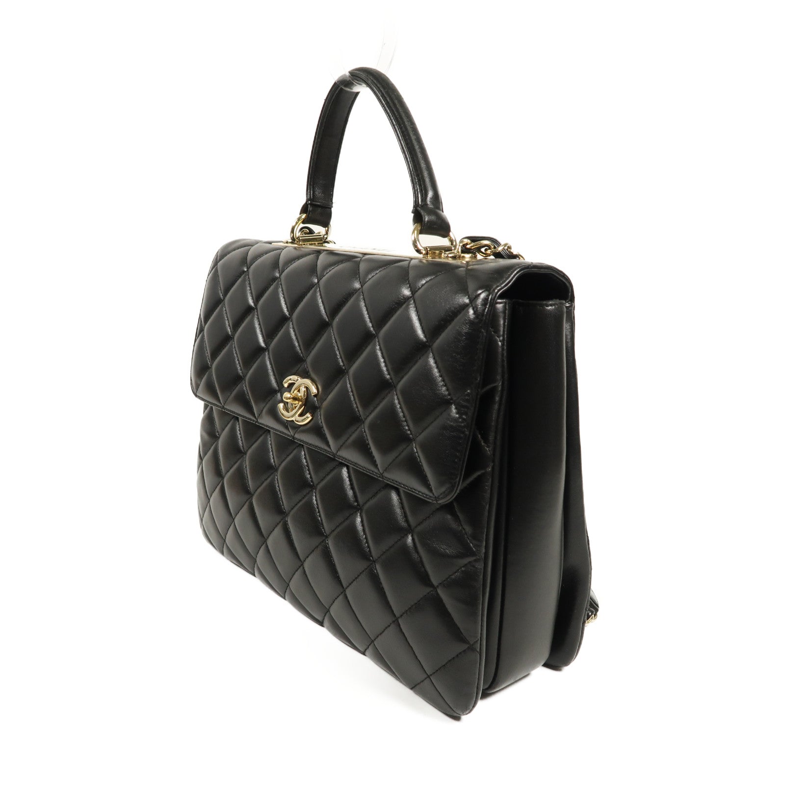 CHANEL CC GHW Trendy CC 2 Way Bag Lambskin Leather Black