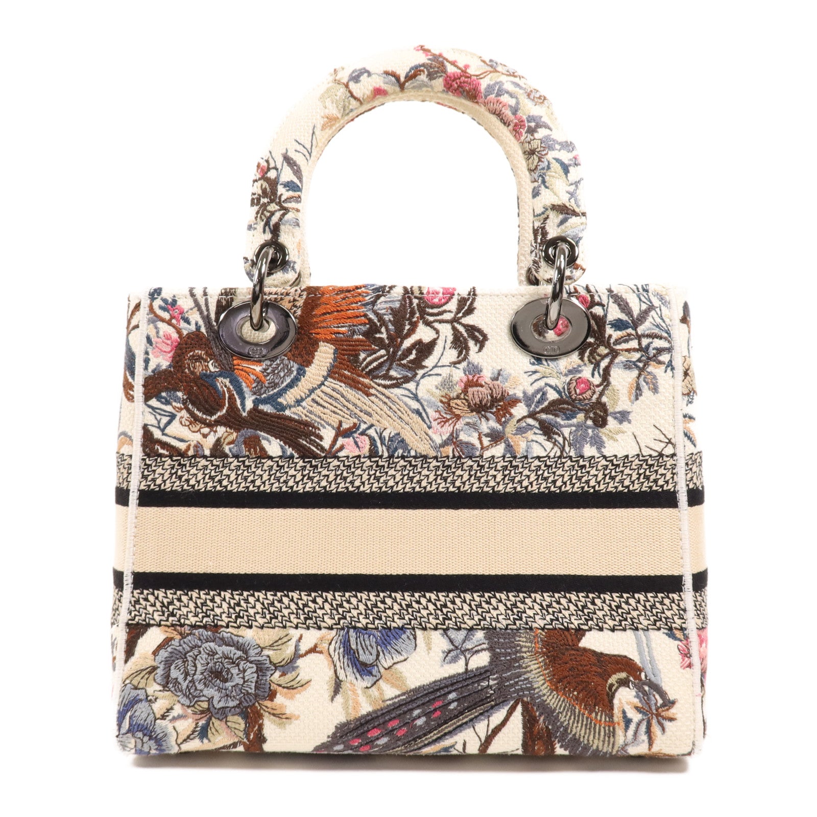 Dior 帆布Lady Dior Medium銀扣手挽肩背兩用袋